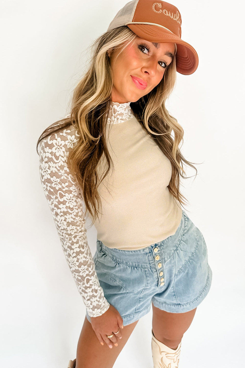 Floral Lace Long Sleeve High Neck Slim Top