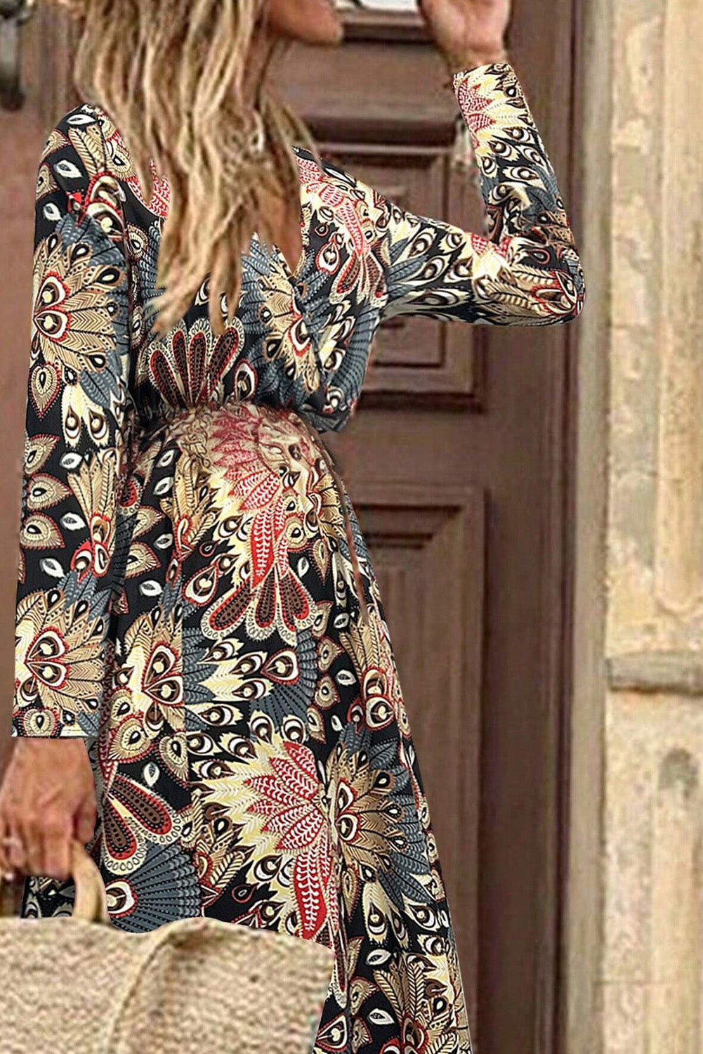Black Floral V Neck Wrap High Waist Maxi Dress