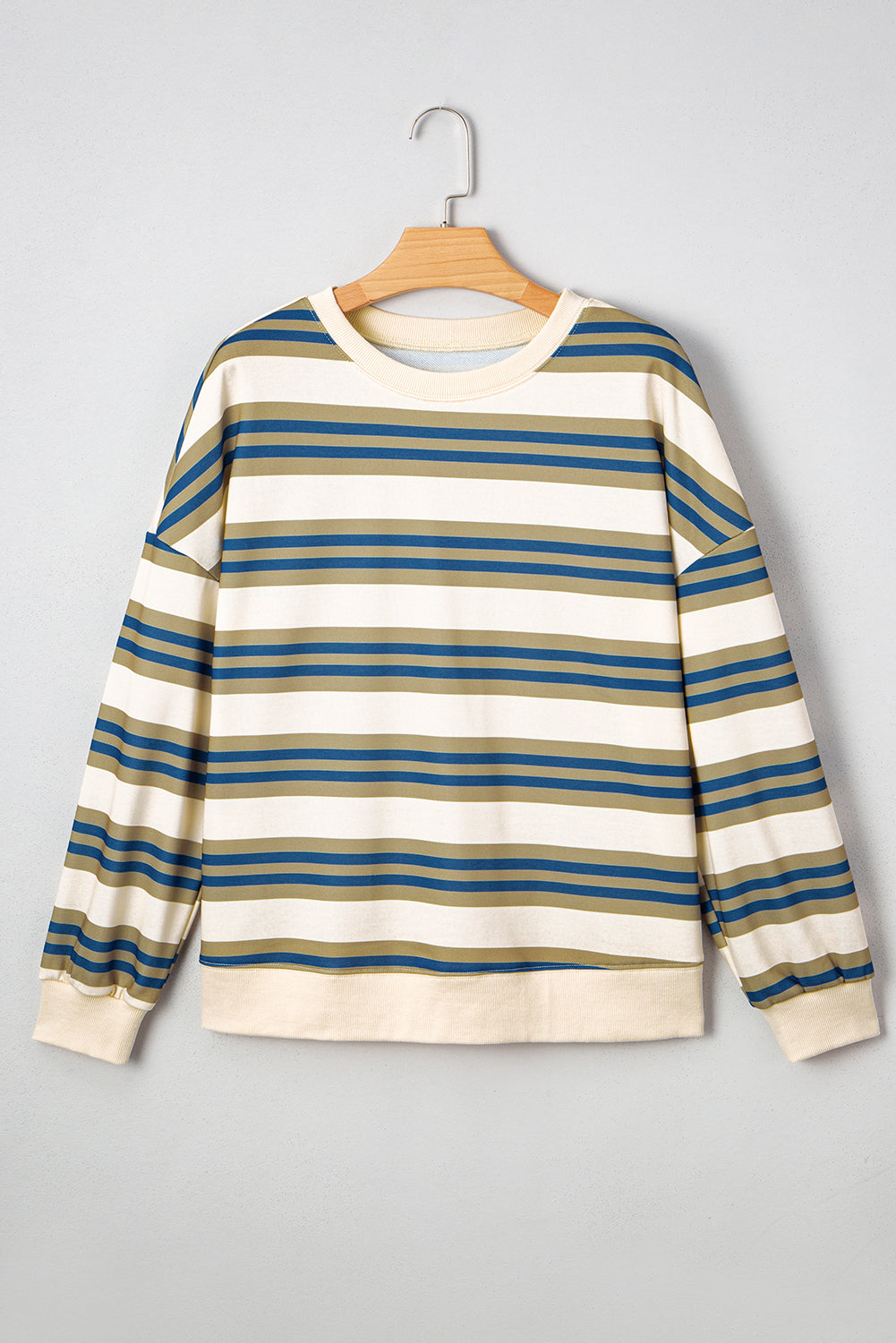 PRE-ORDER: Striped Crew Neck Drop Shoulder Pullover Sweatshirt