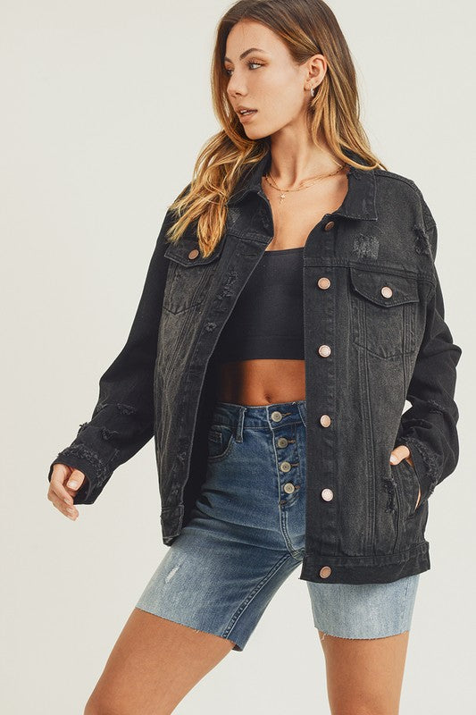 Distressed Long Sleeve Denim Jacket