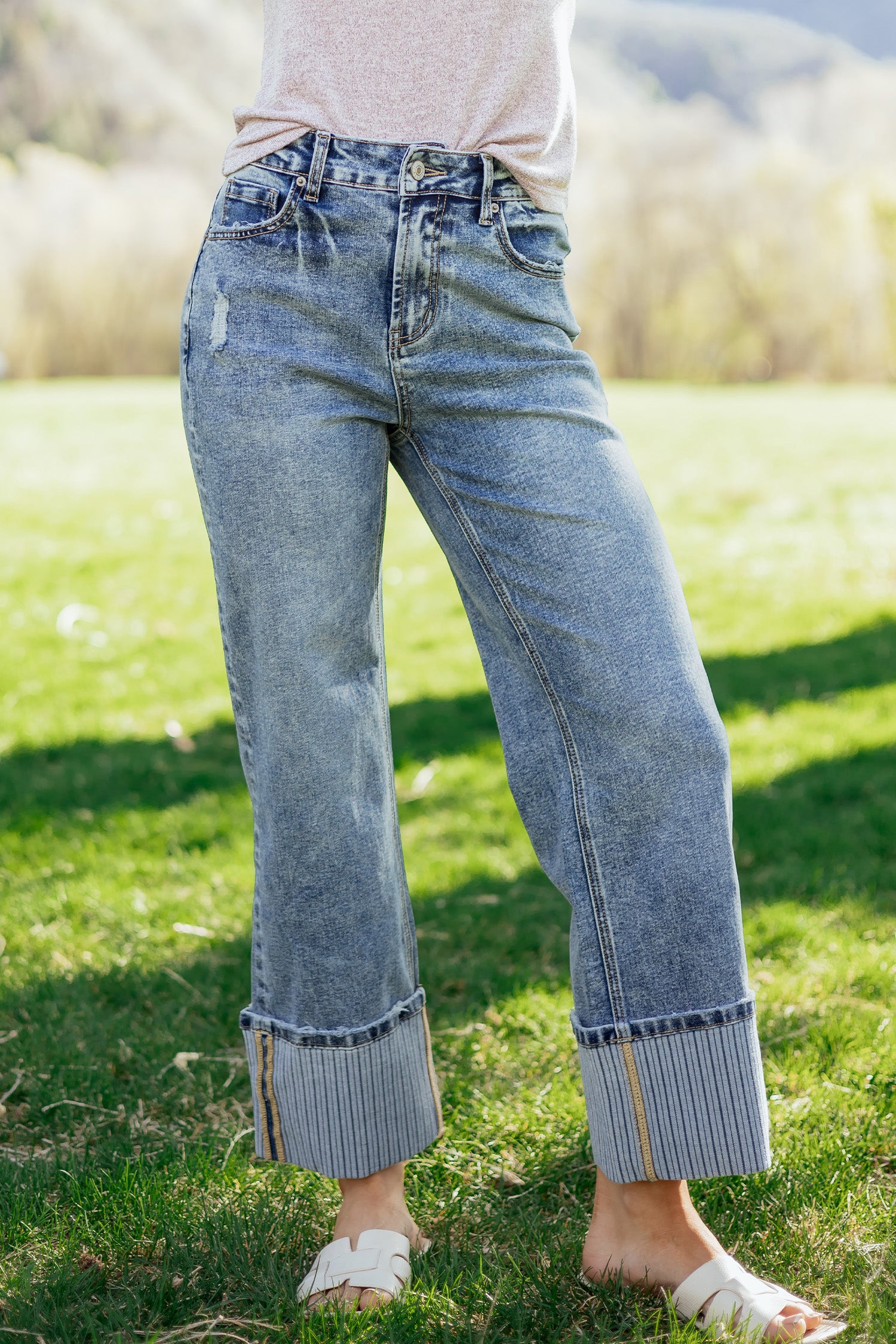 Ashleigh blue cuffed straight loose jeans