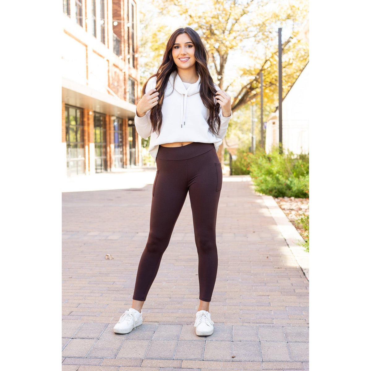 The Belle - Brown FLEECE Full Length Leggings with Pockets