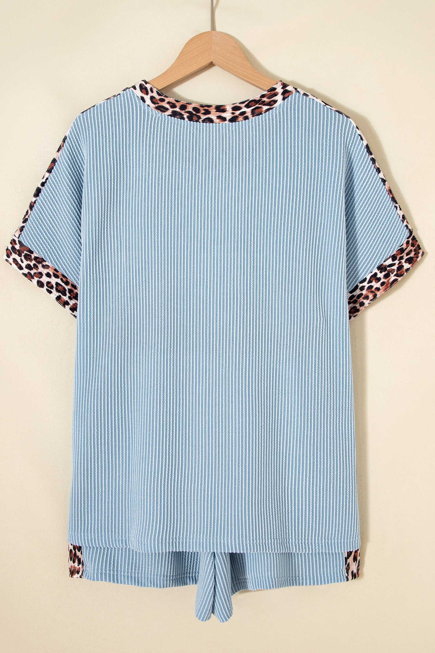 Light Grey Leopard Trim Twist Ribbed Short Set