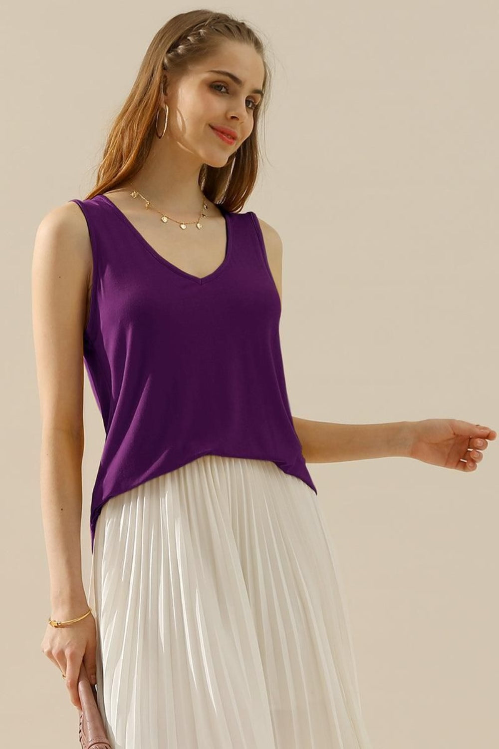 Classic V-Neck Curved Hem Tank