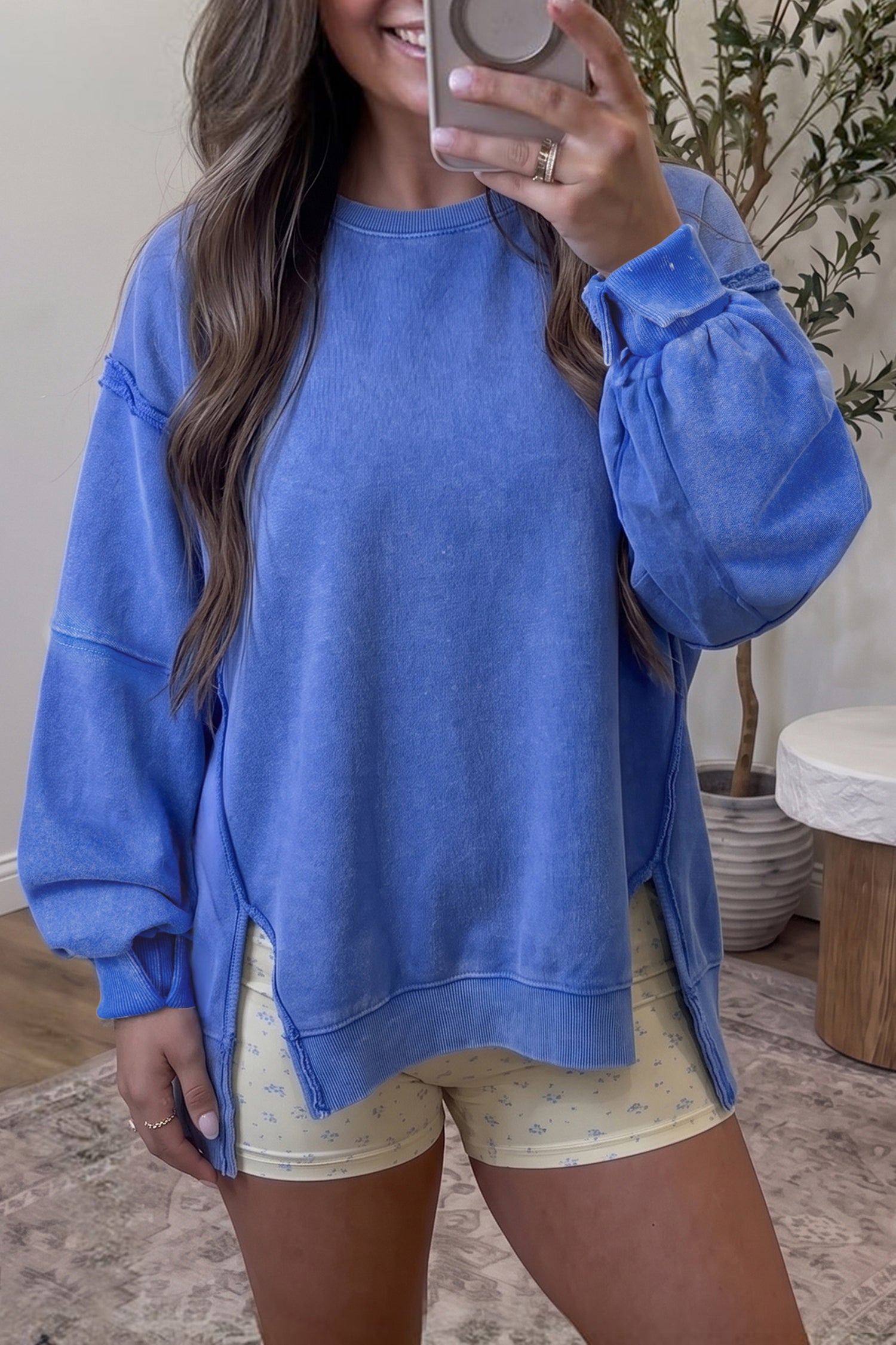 PRE-ORDER: Mineral Wash Split Hem Loose Tunic Sweatshirt