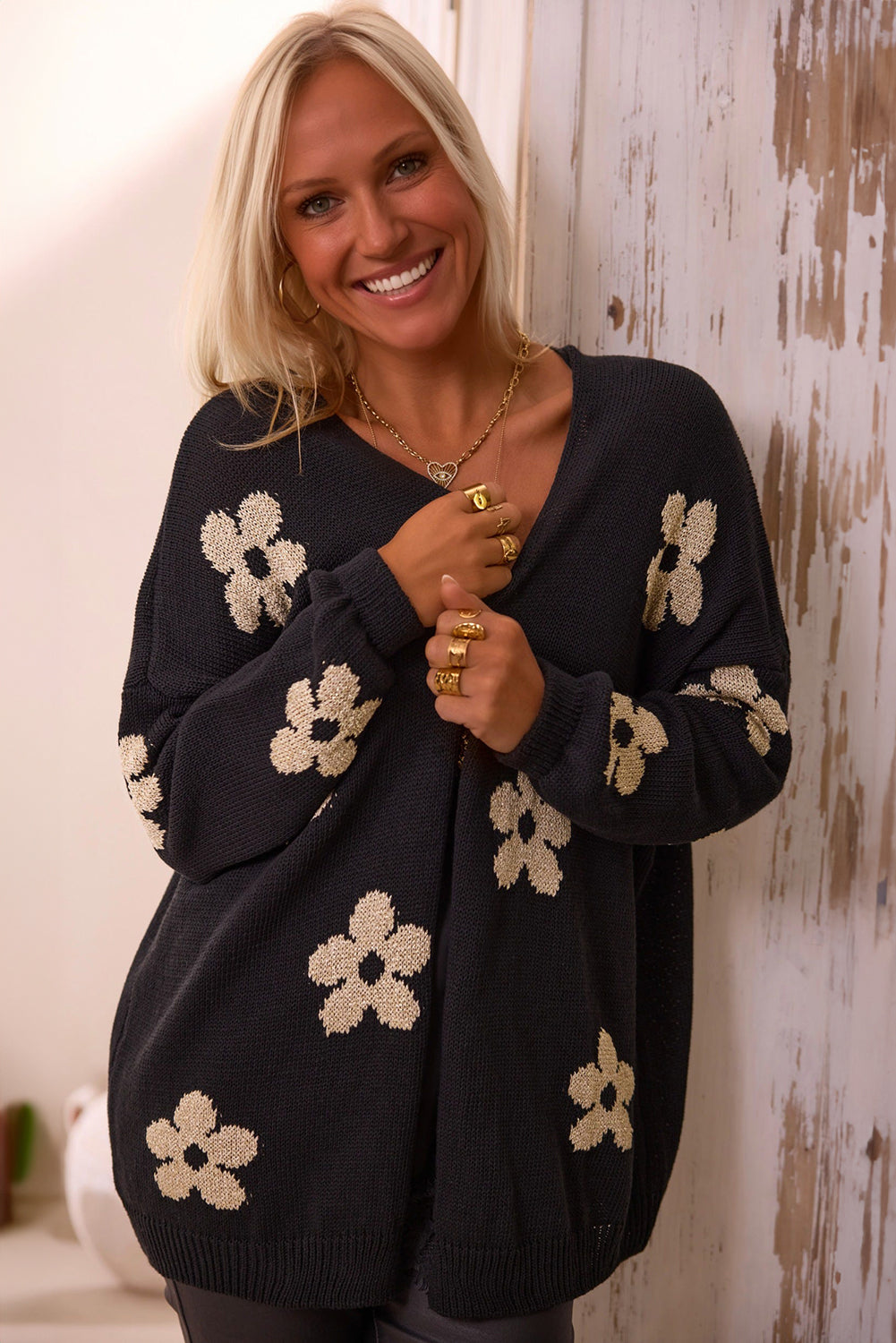 Floral Print Knitted Cardigan