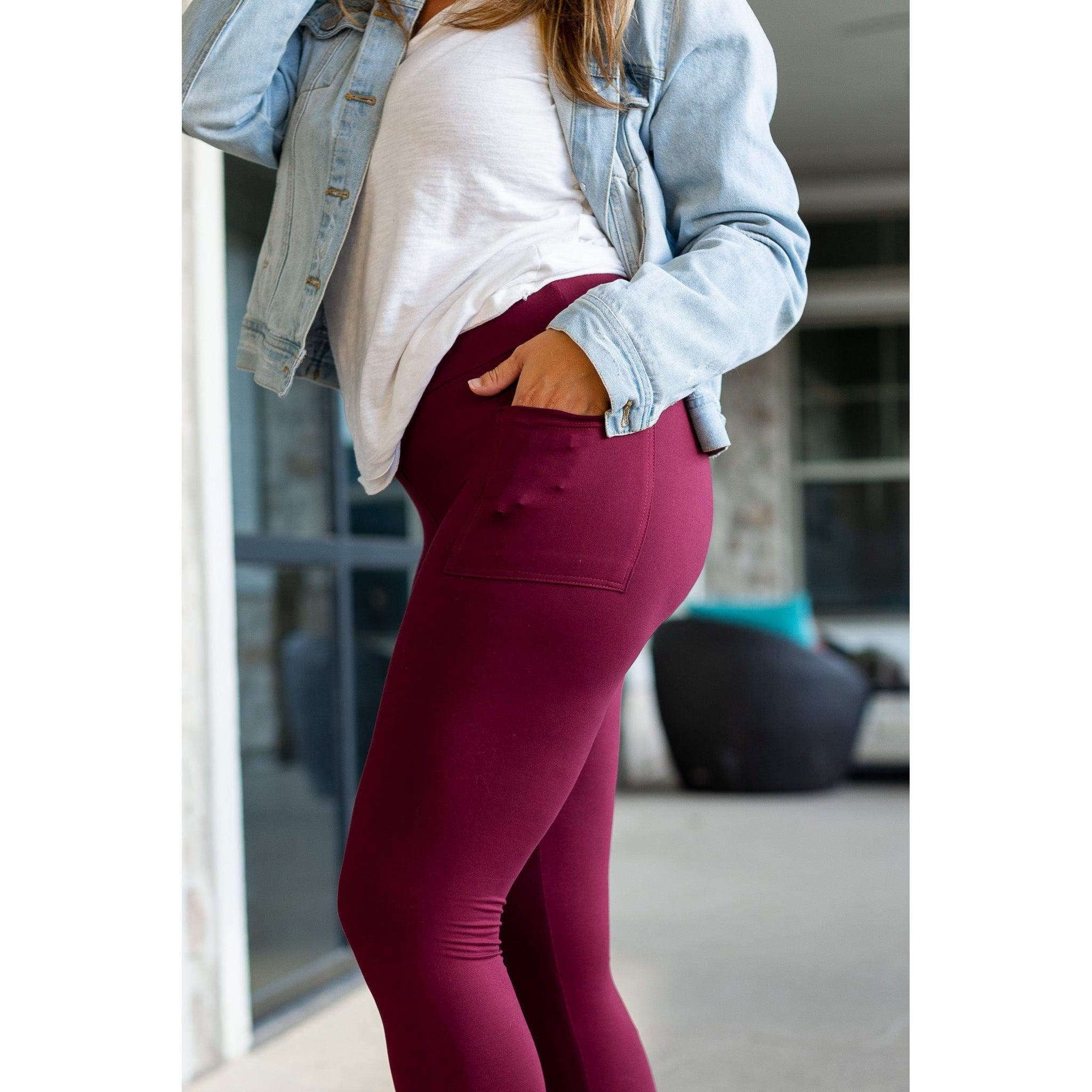 Maroon Full Length Leggings with Pocket  - Luxe Leggings