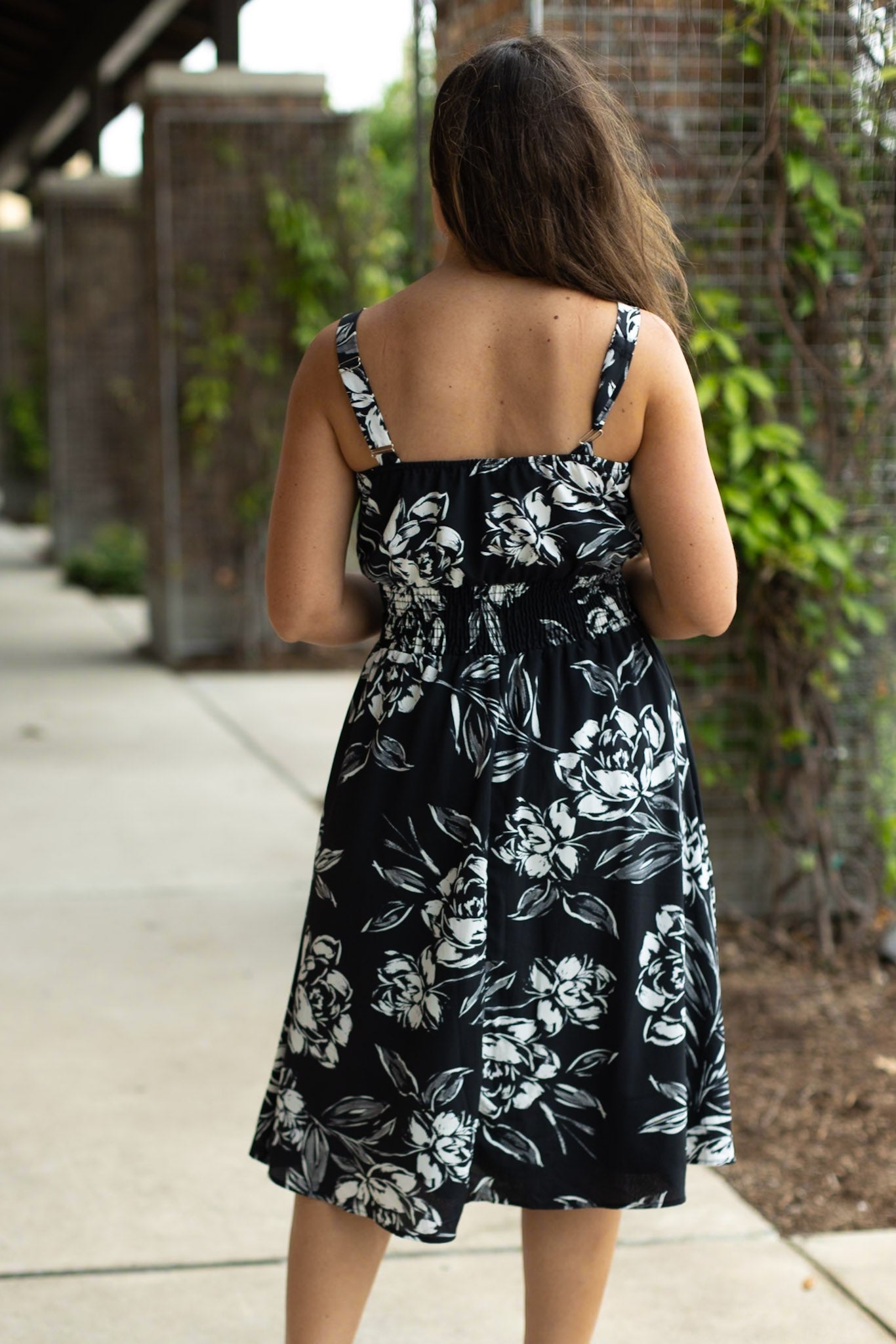 Cassidy Midi Dress - Black and White Floral