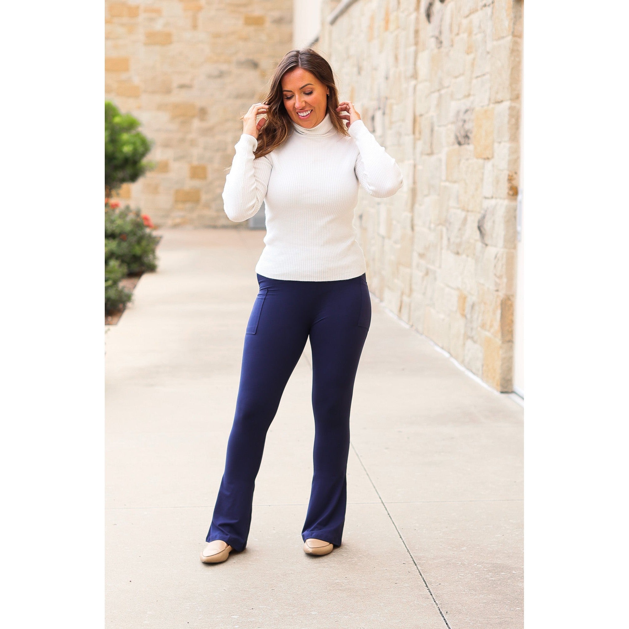 Navy FLARE Leggings with Pockets