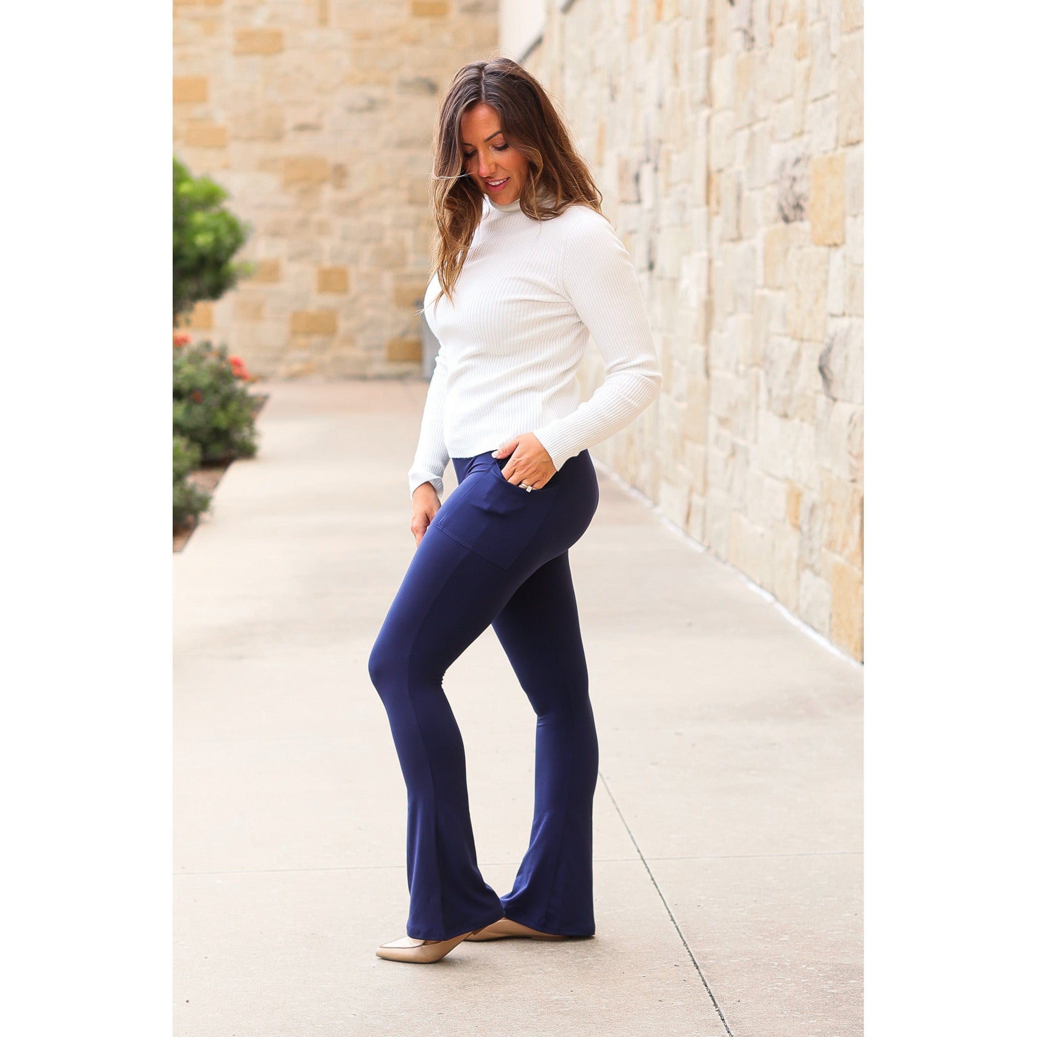 Navy FLARE Leggings with Pockets