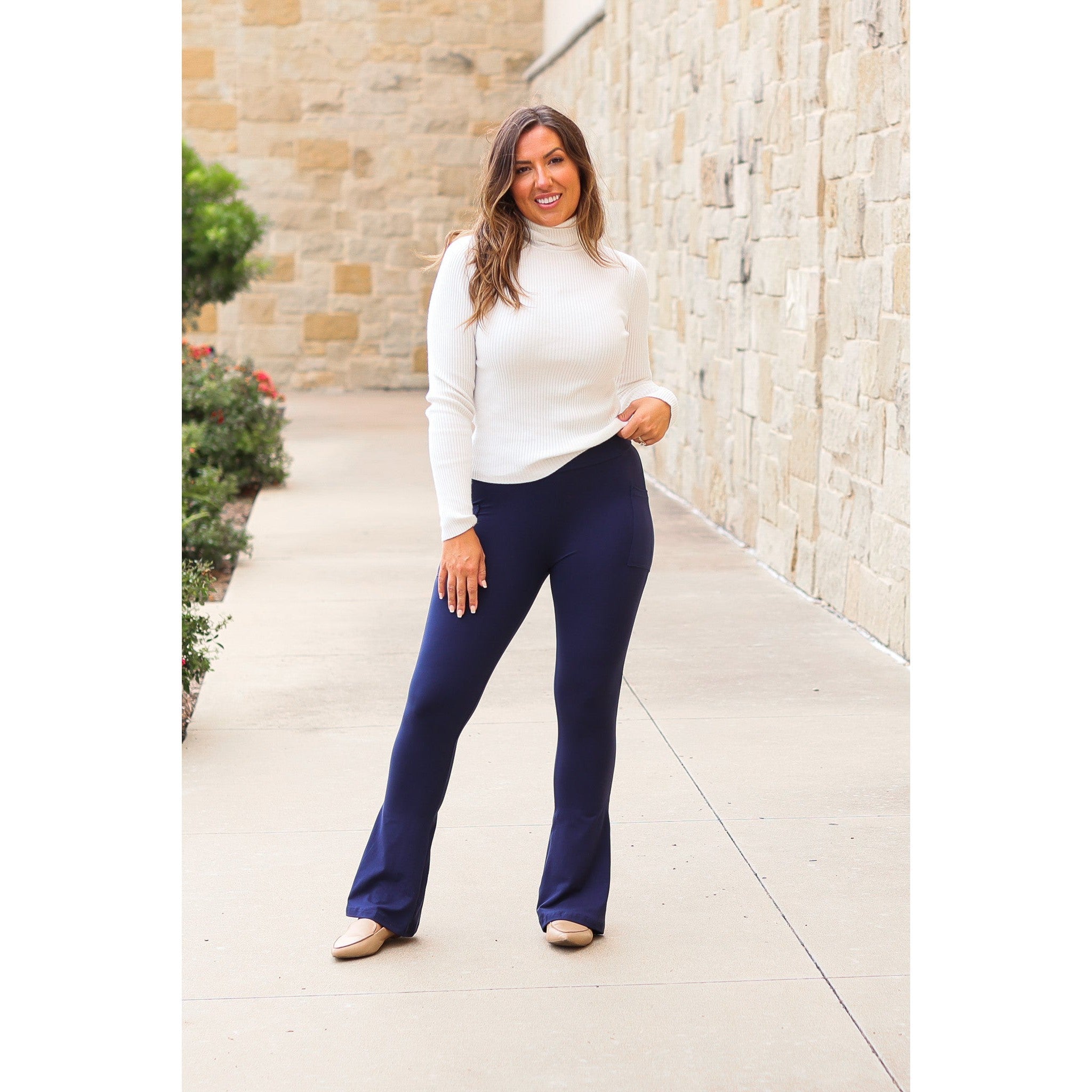 Navy FLARE Leggings with Pockets