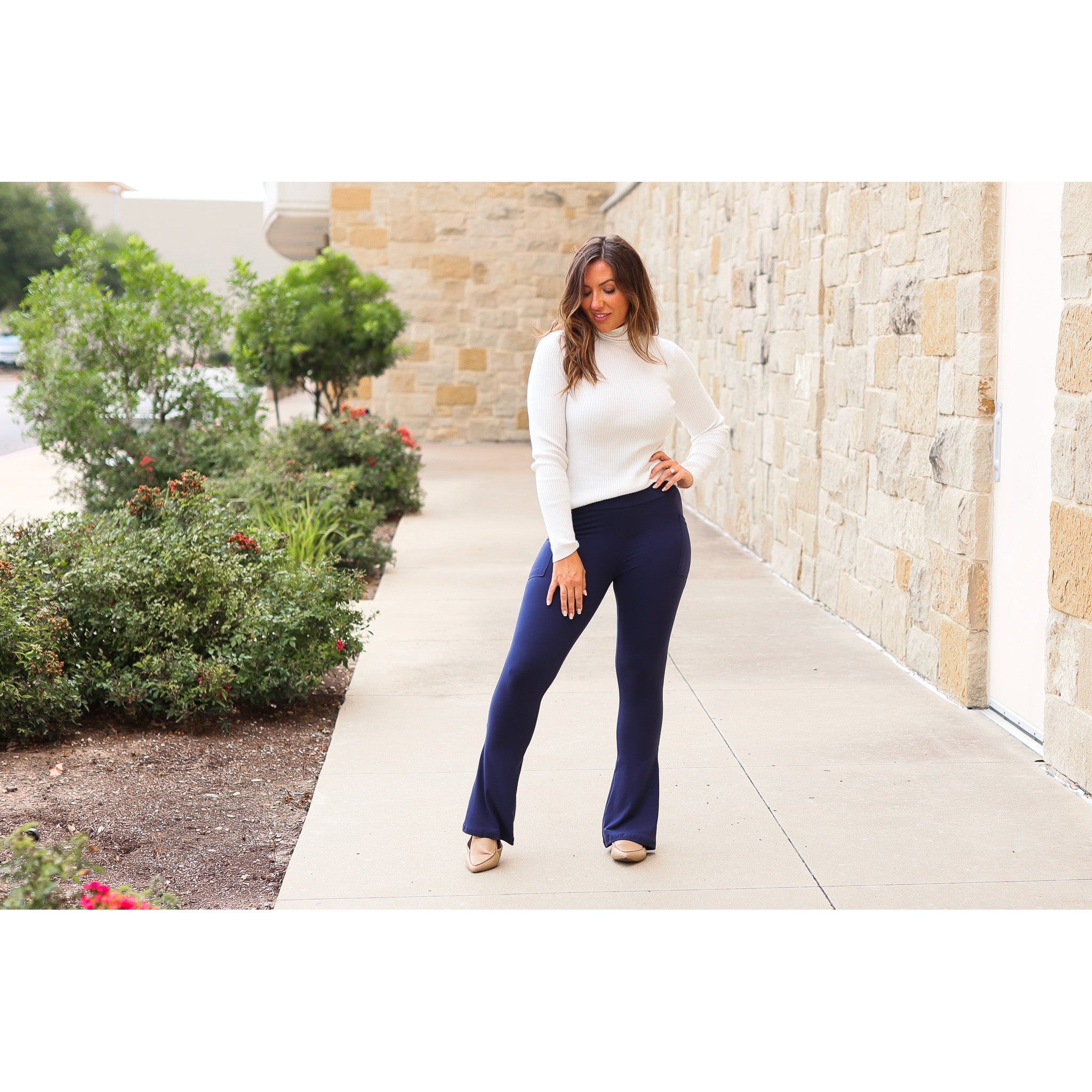 Navy FLARE Leggings with Pockets