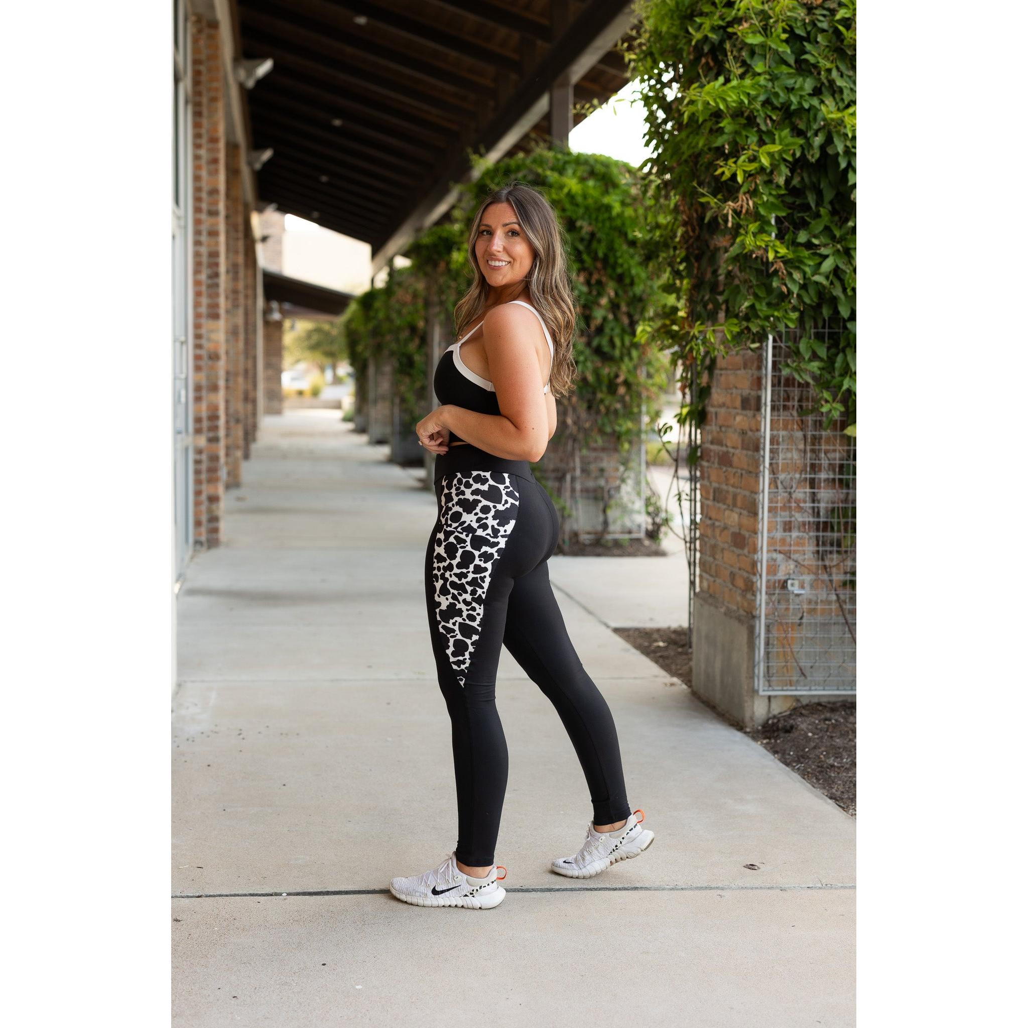 The Carolina - Cow Print Panel Leggings