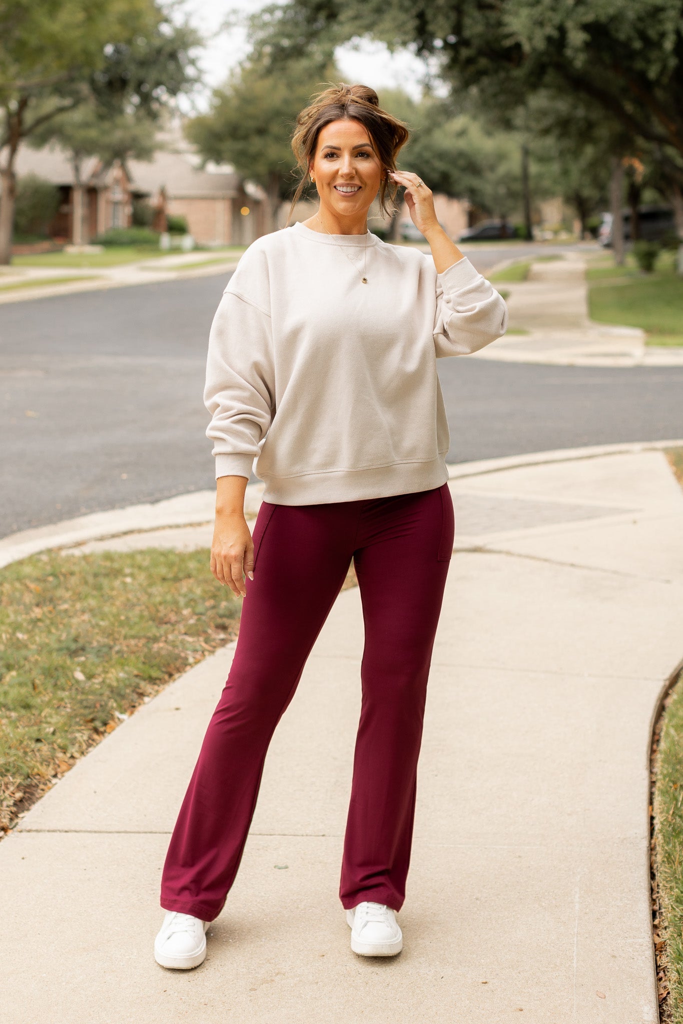 The Maeve - 30"  MAROON Bootcut Leggings with Pockets