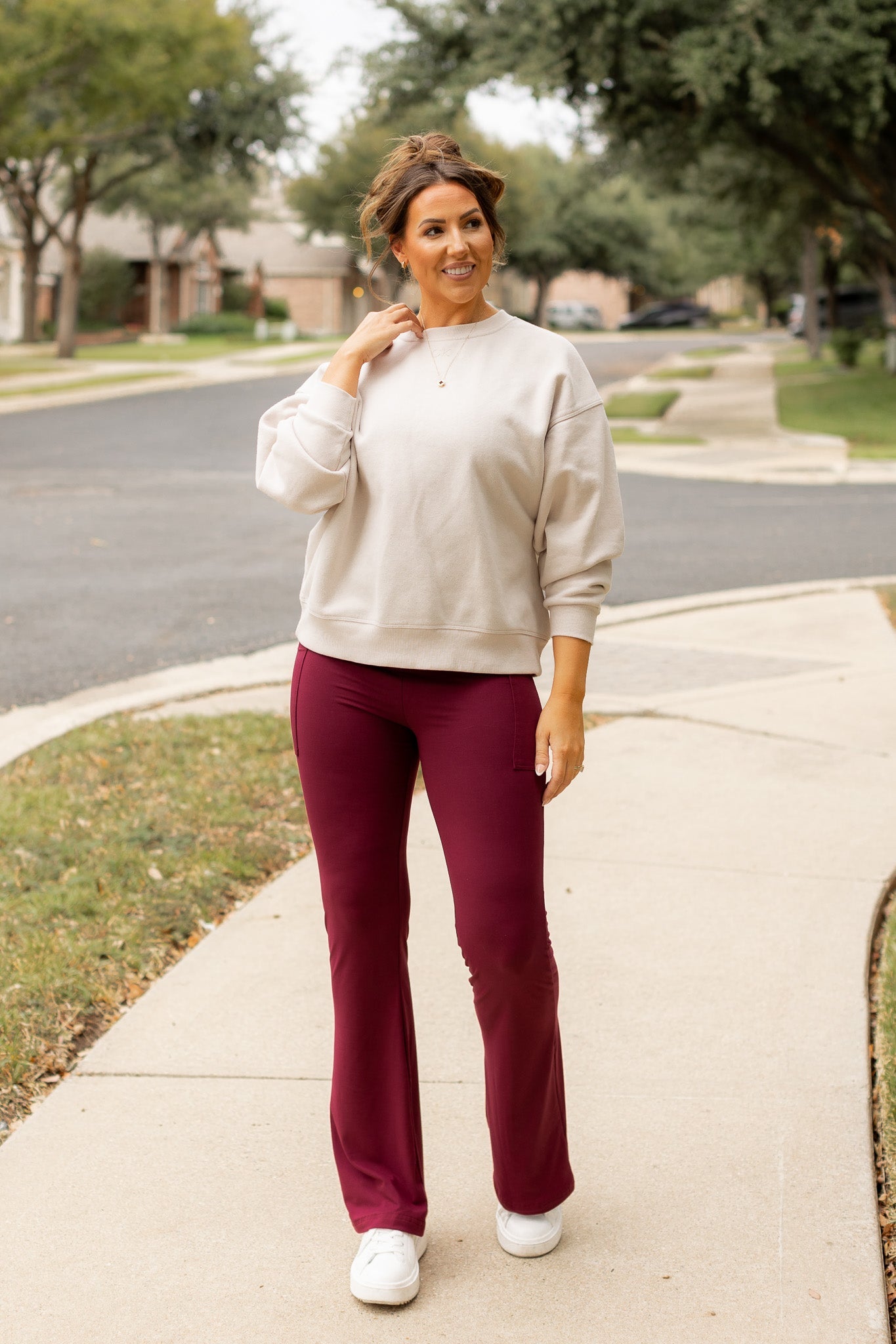 The Maeve - 30"  MAROON Bootcut Leggings with Pockets