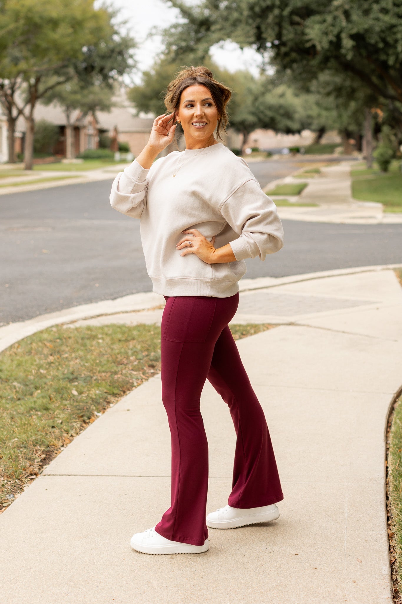 The Maeve - 30"  MAROON Bootcut Leggings with Pockets