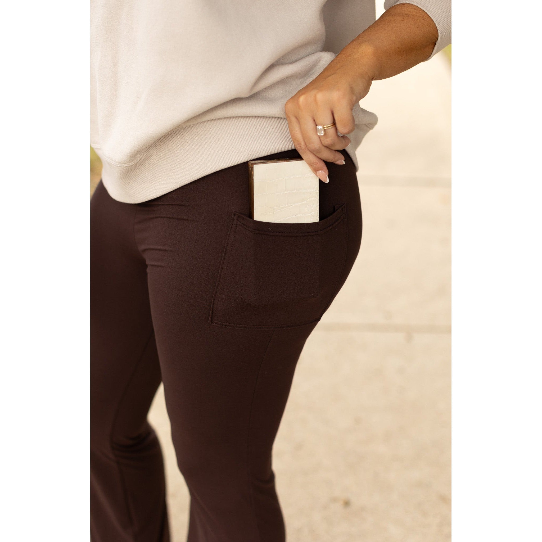 The Rhea - 30"  BROWN Bootcut Leggings with Pockets