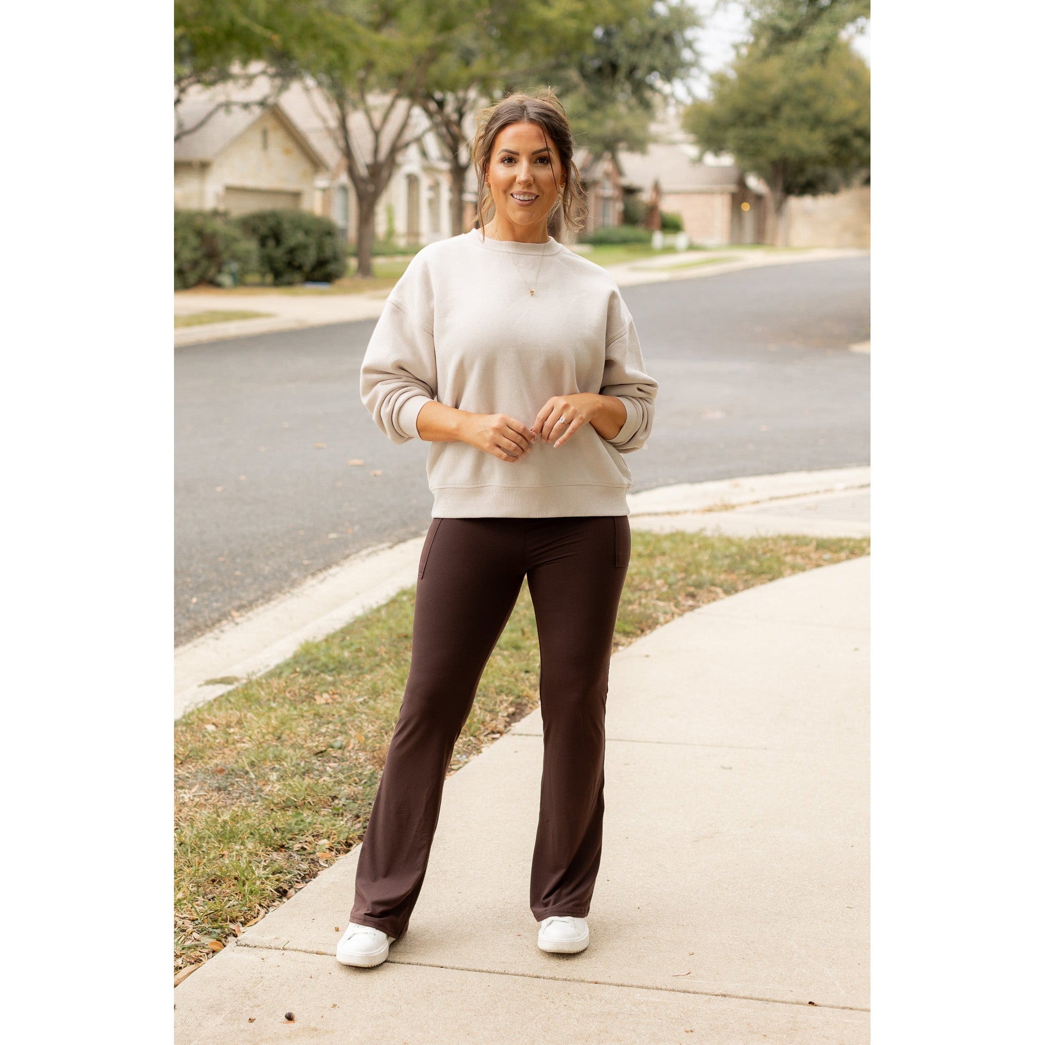 The Rhea - 30"  BROWN Bootcut Leggings with Pockets