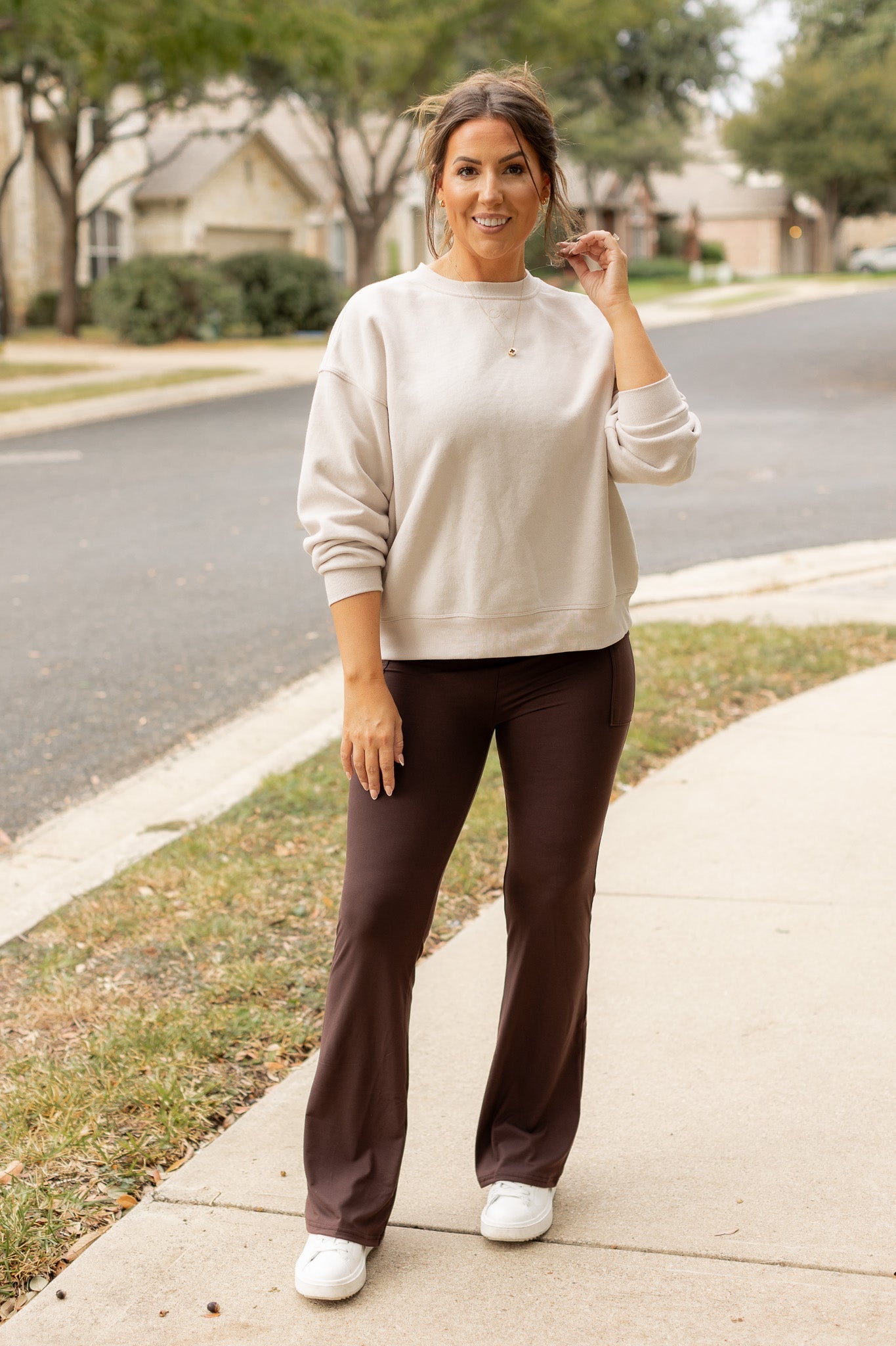 The Rhea - 30"  BROWN Bootcut Leggings with Pockets