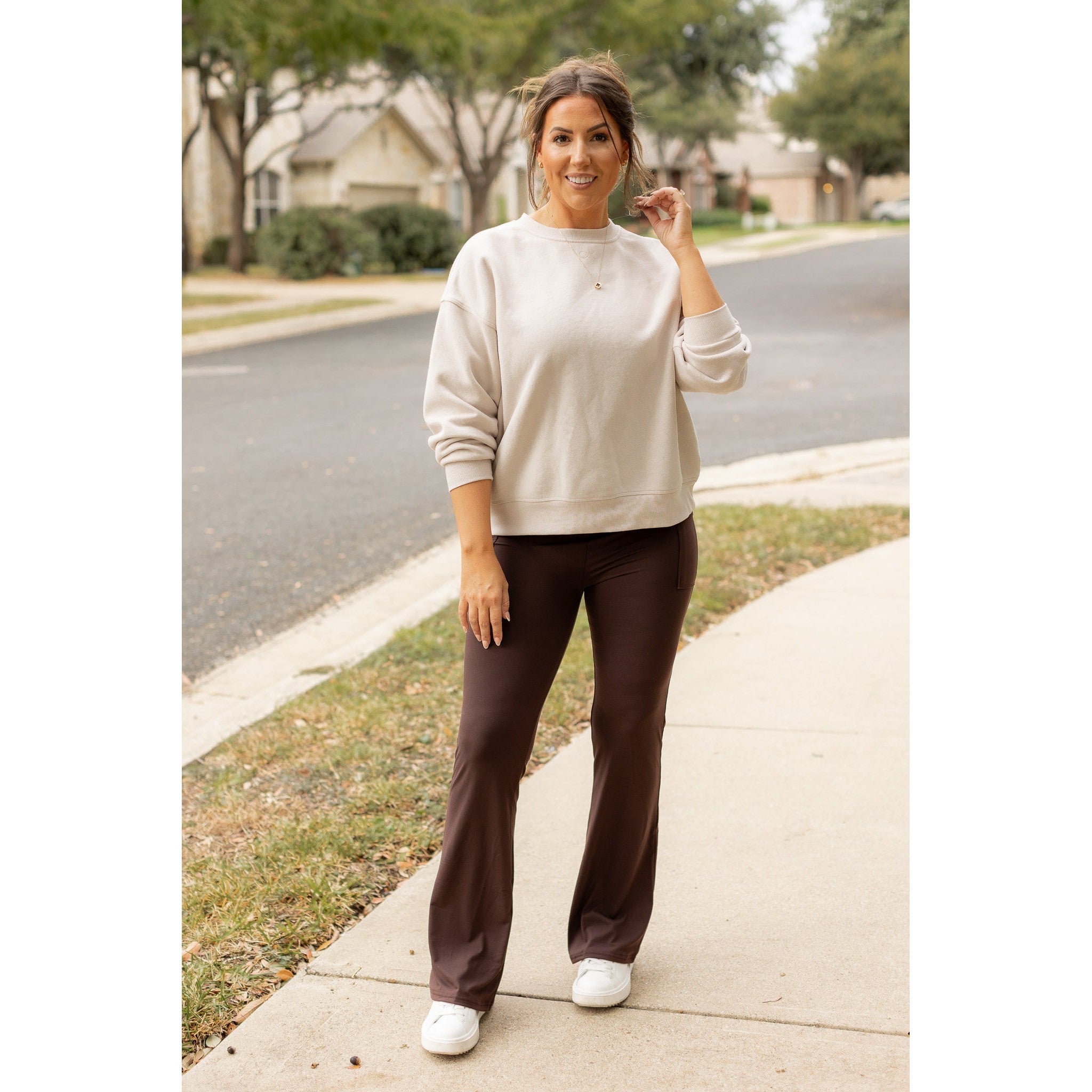 The Rhea - 30"  BROWN Bootcut Leggings with Pockets