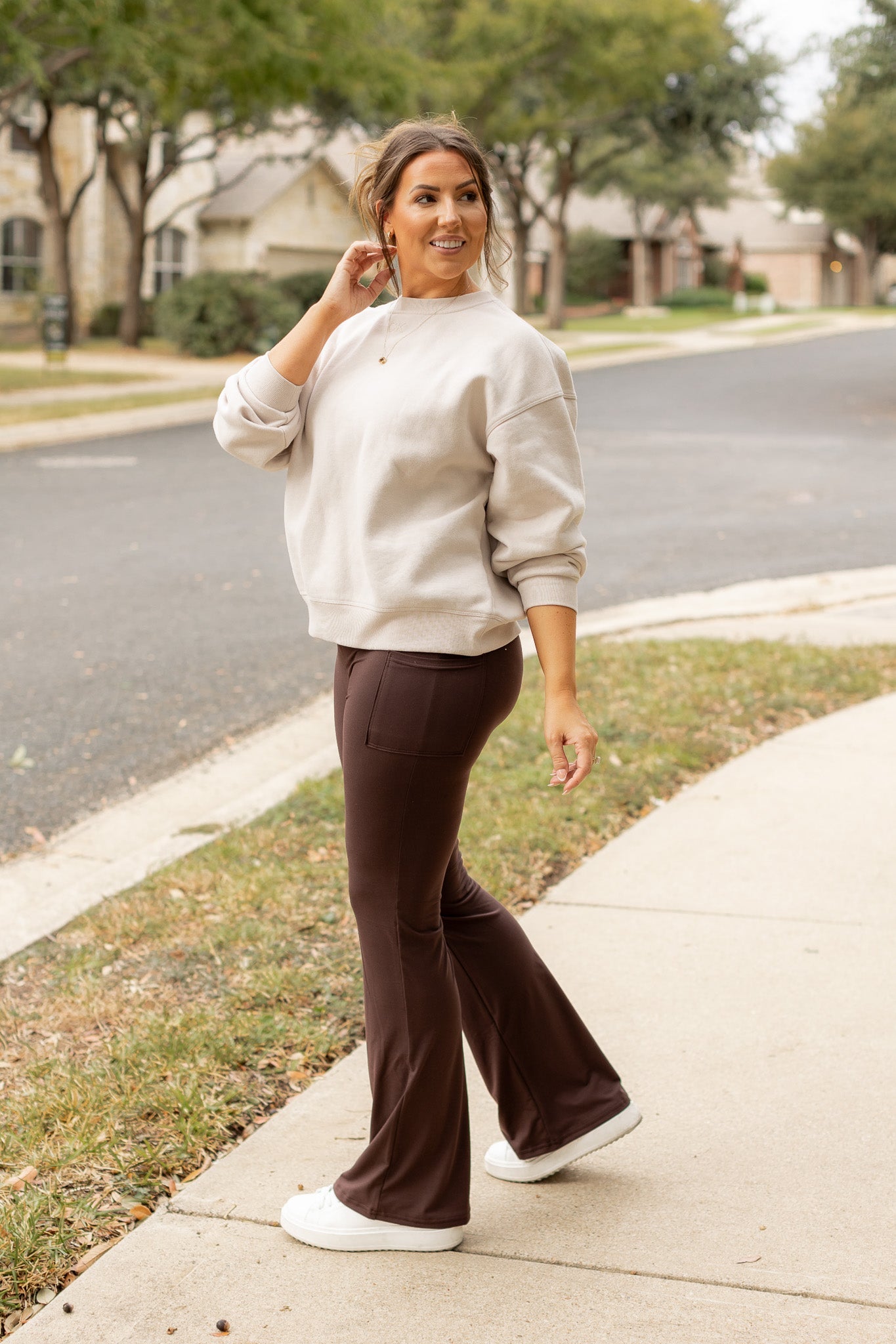 The Rhea - 30"  BROWN Bootcut Leggings with Pockets