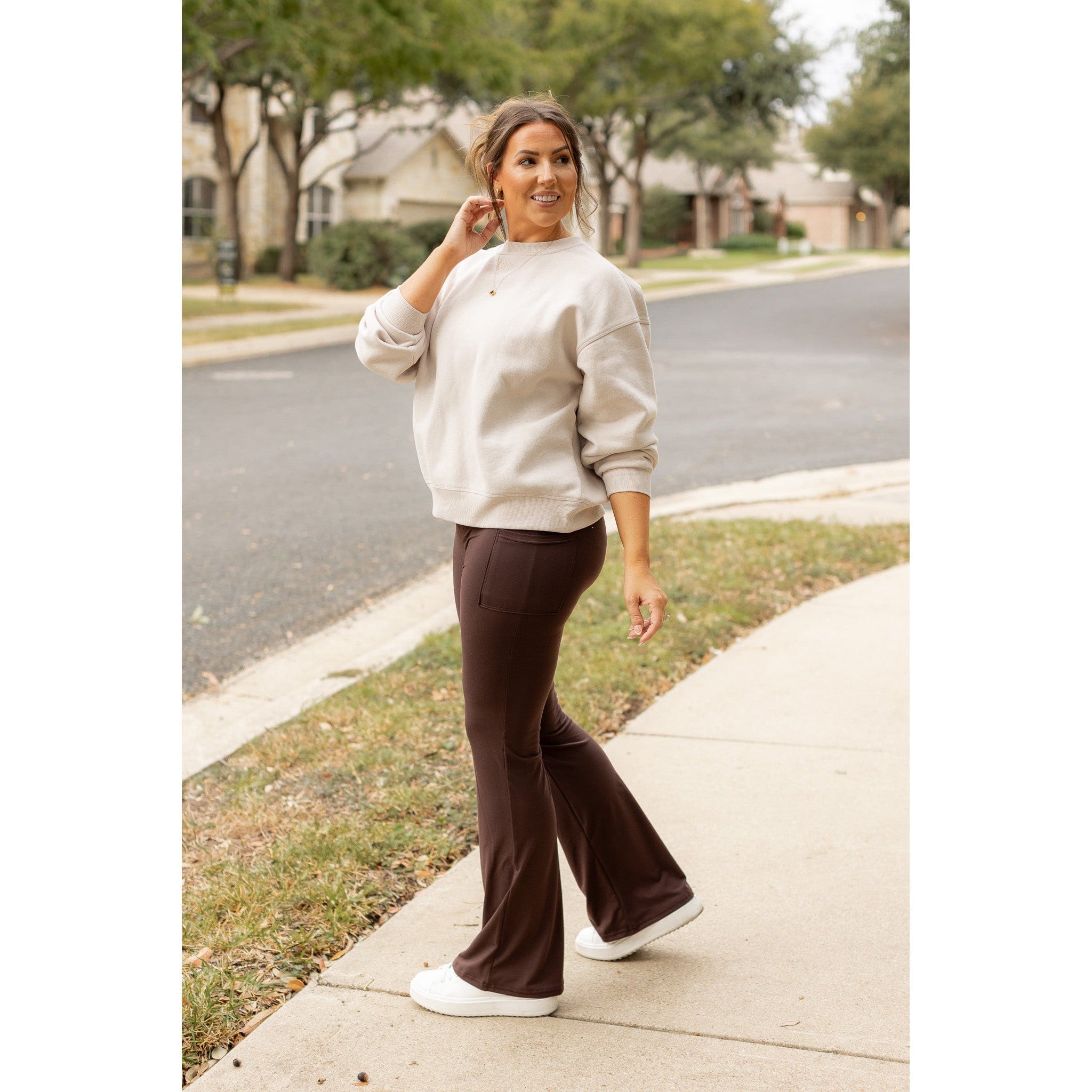 The Rhea - 30"  BROWN Bootcut Leggings with Pockets