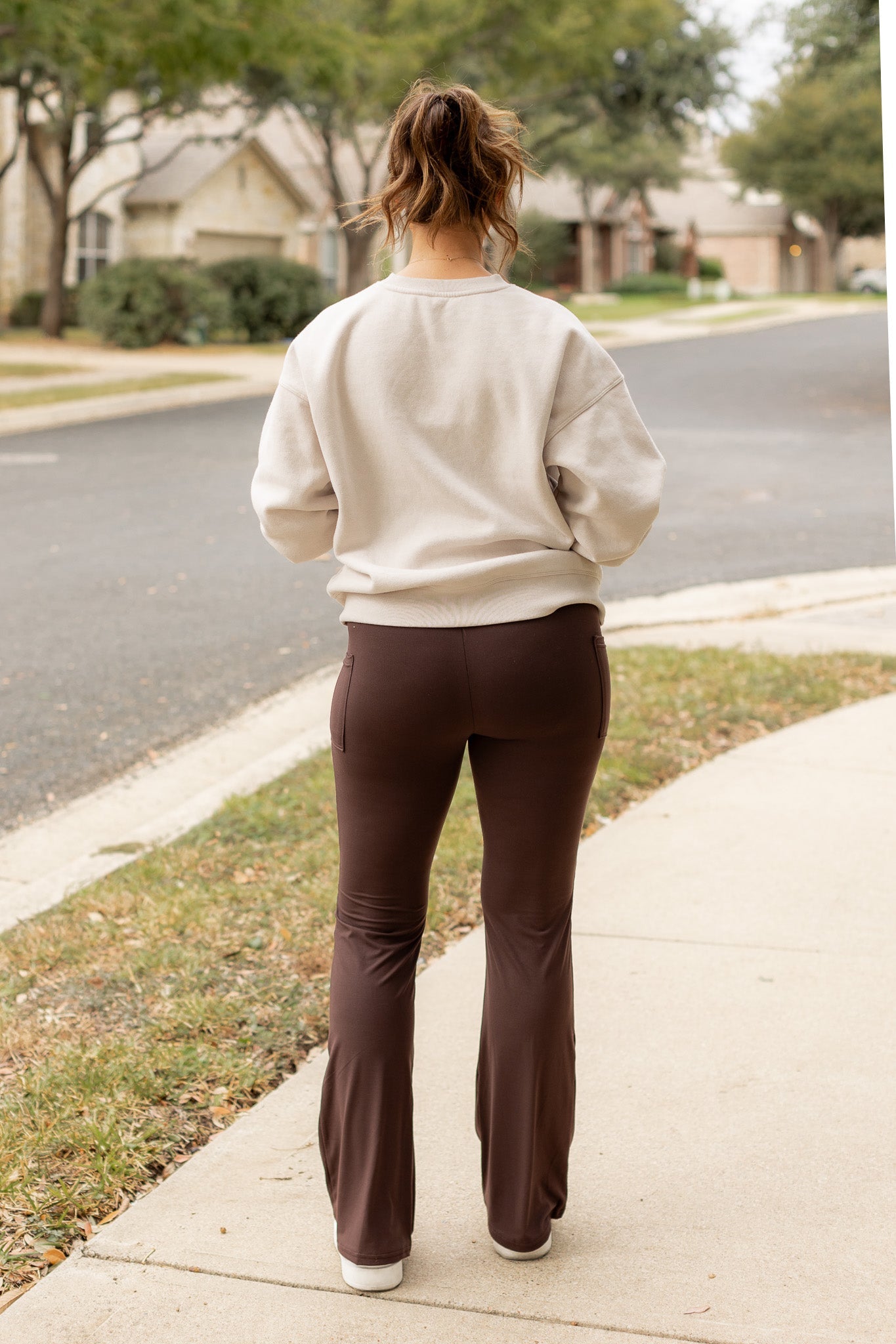 The Rhea - 30"  BROWN Bootcut Leggings with Pockets