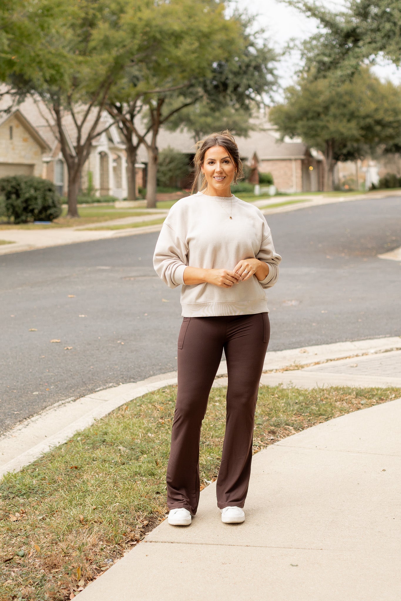 The Rhea - 30"  BROWN Bootcut Leggings with Pockets