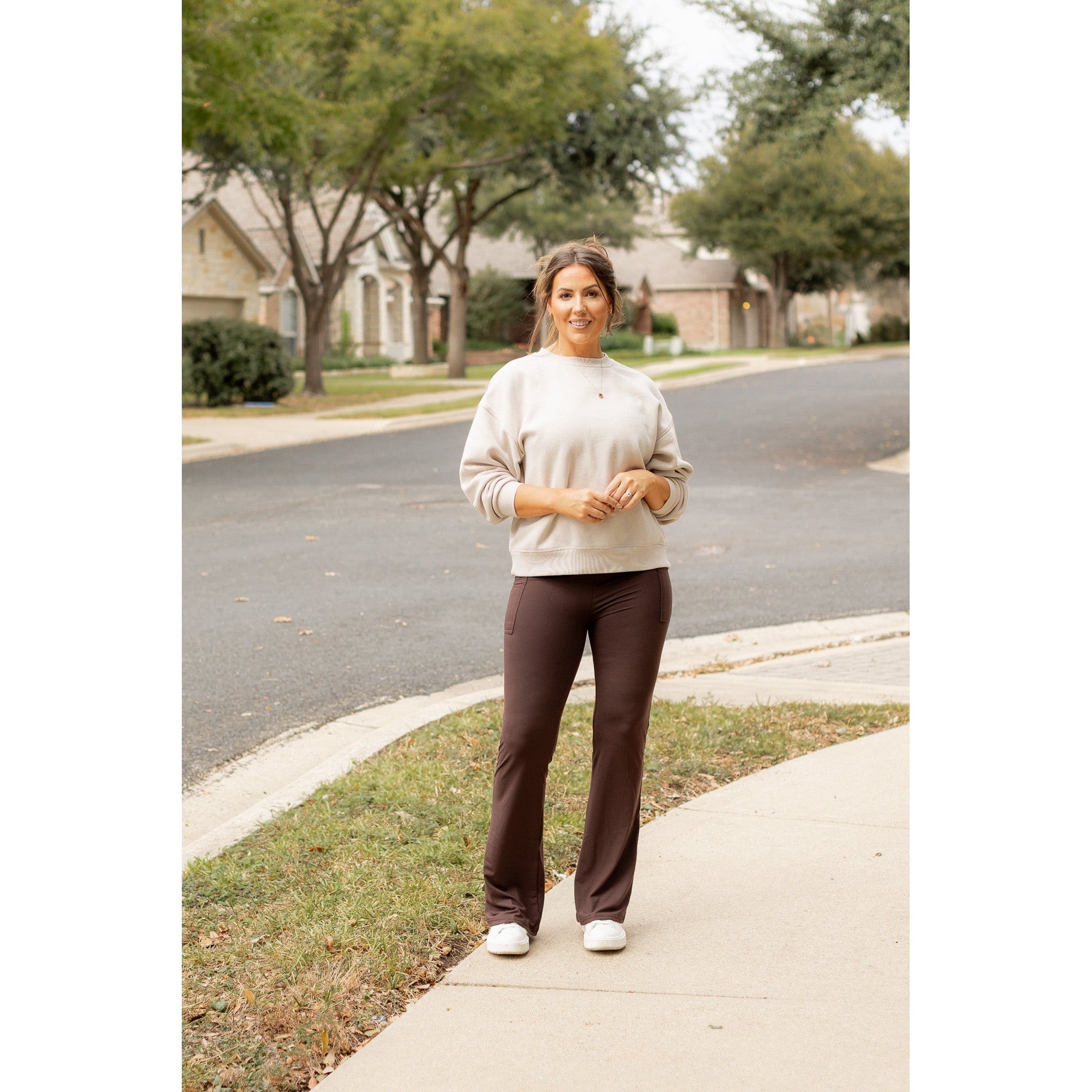 The Rhea - 30"  BROWN Bootcut Leggings with Pockets