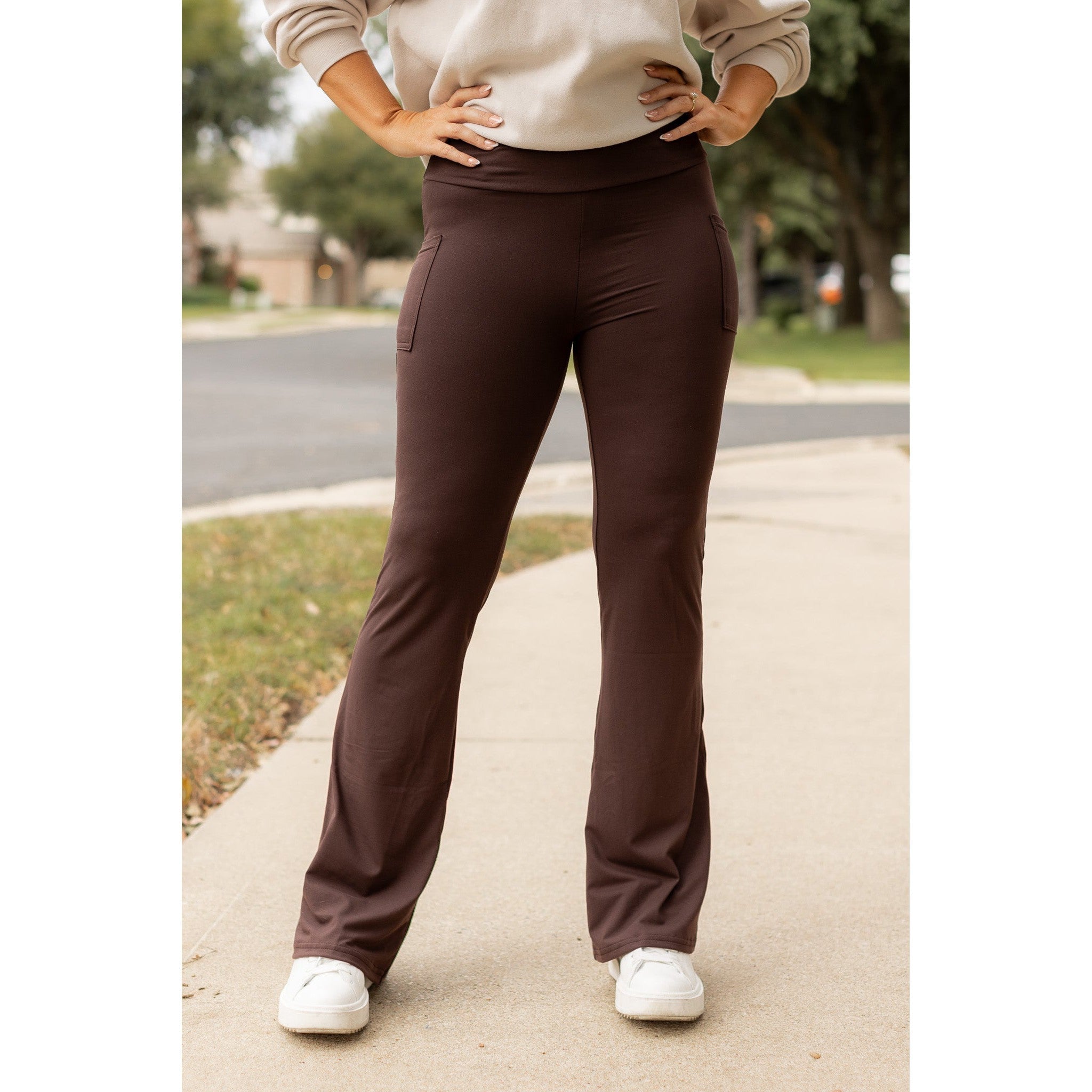 The Rhea - 30"  BROWN Bootcut Leggings with Pockets