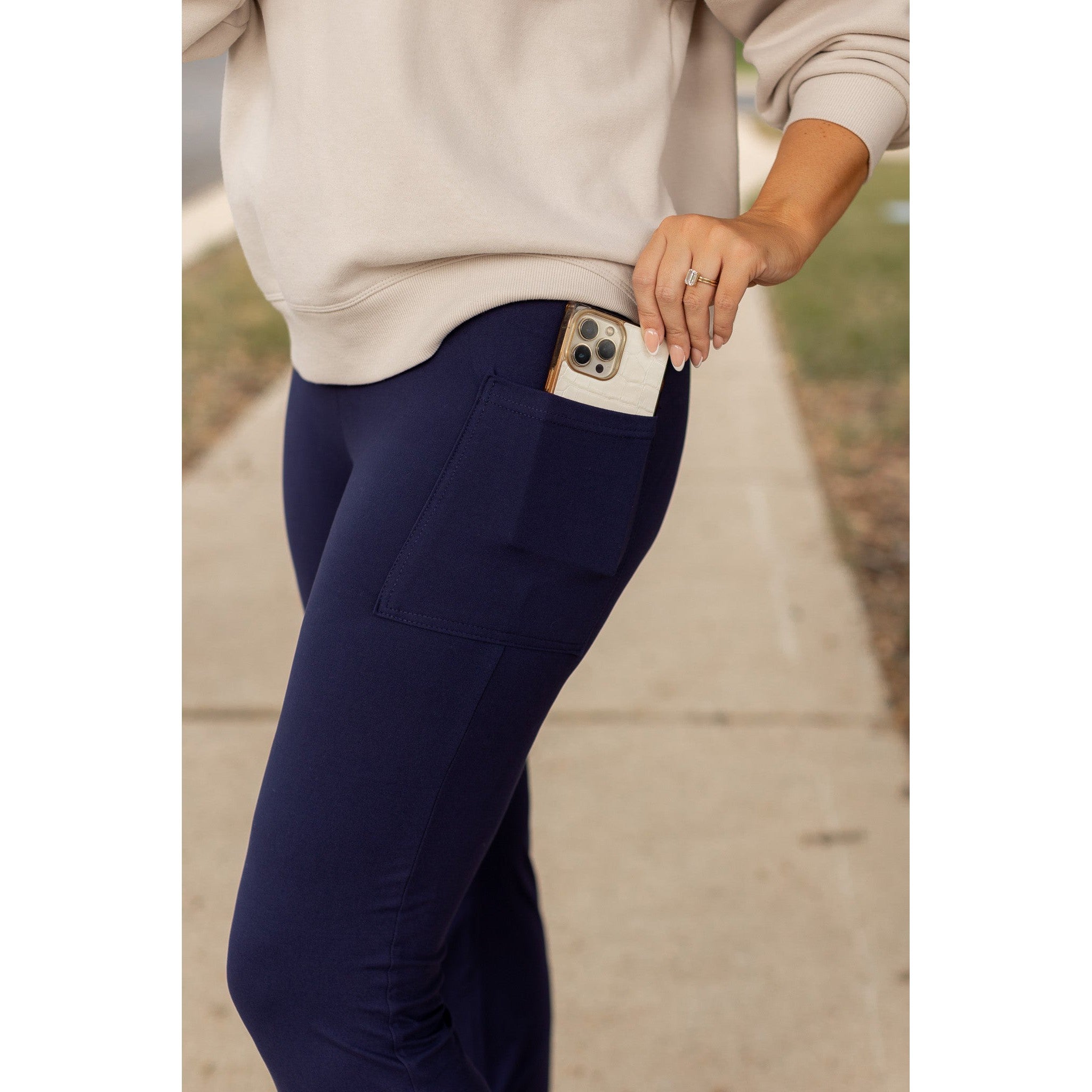 The Mila - 30" NAVY Bootcut Leggings with Pockets