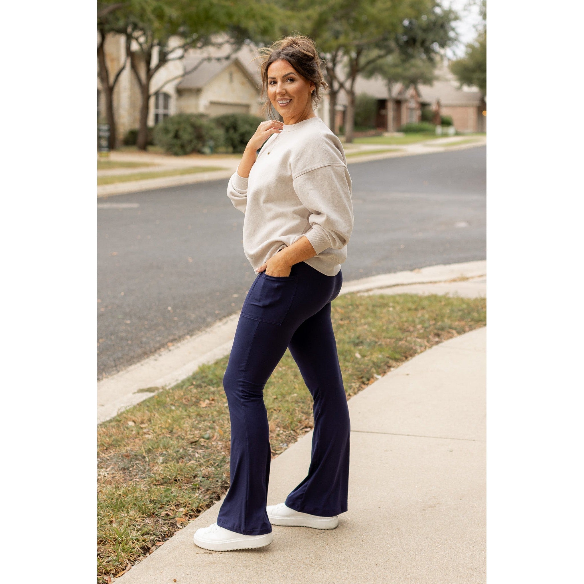 The Mila - 30" NAVY Bootcut Leggings with Pockets