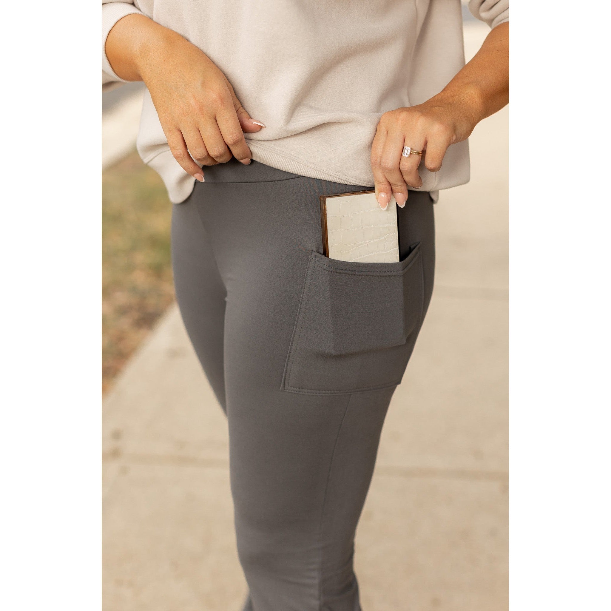 The Cassie - 30" CHARCOAL Bootcut Leggings with Pockets