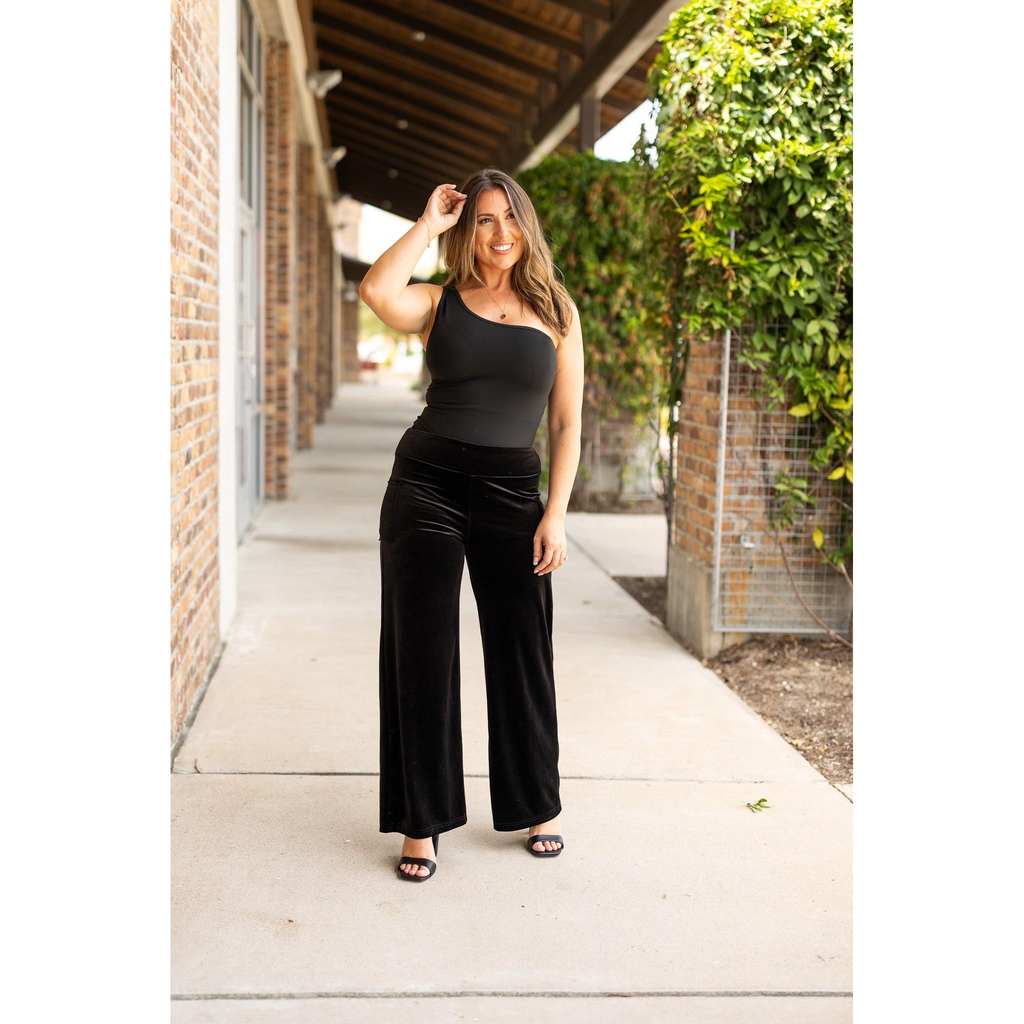 The Regina - Black Velvet Wide Leg Pants