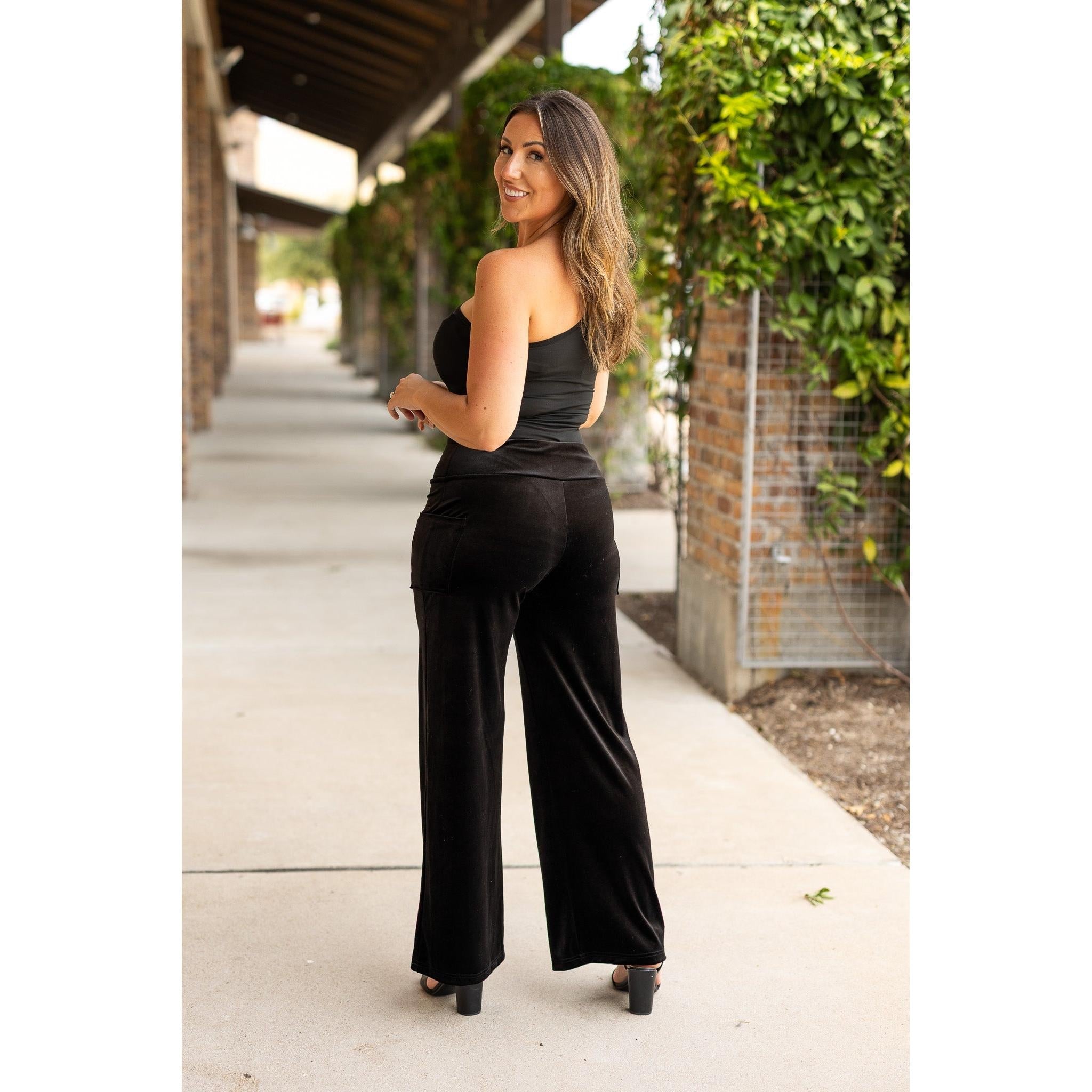 The Regina - Black Velvet Wide Leg Pants
