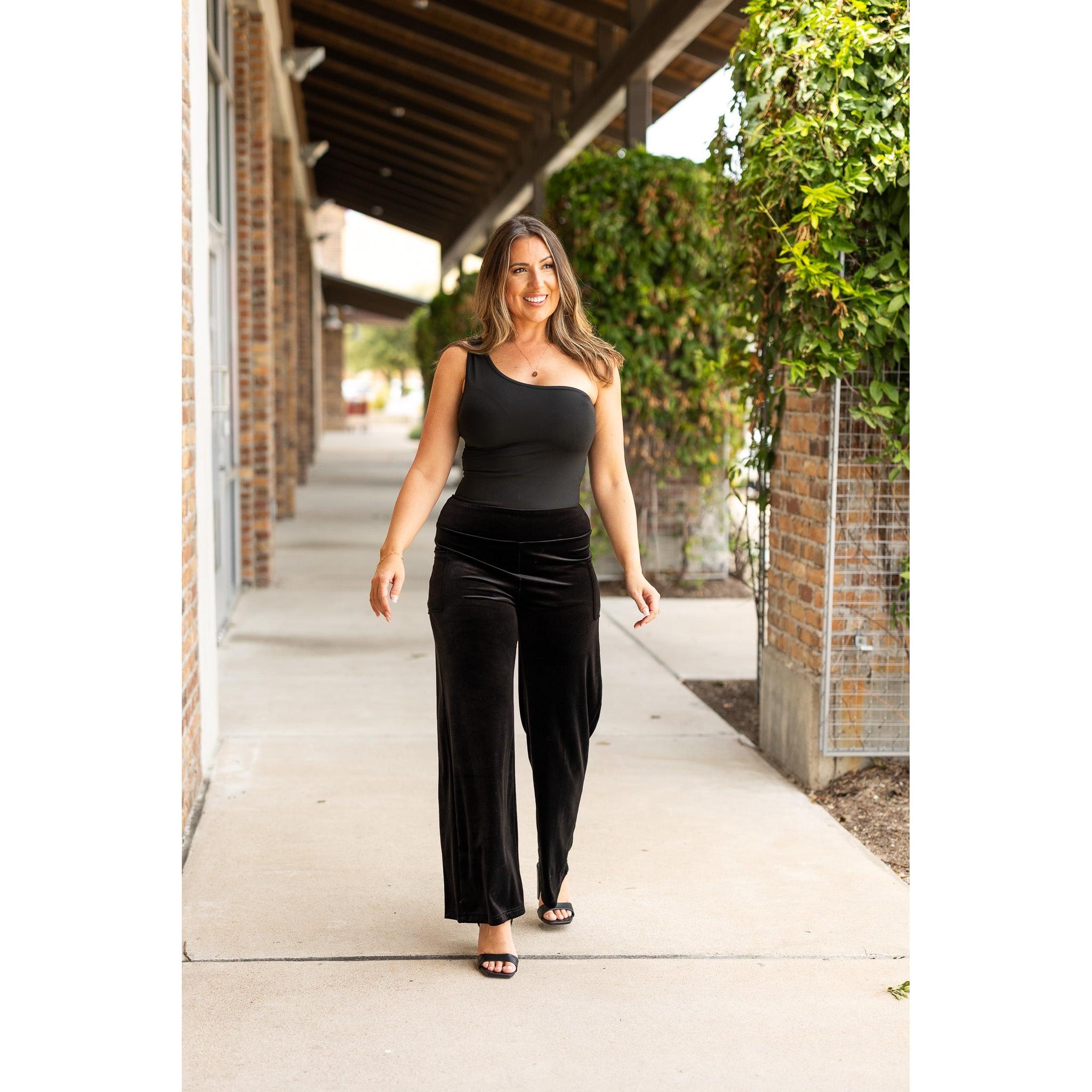 The Regina - Black Velvet Wide Leg Pants
