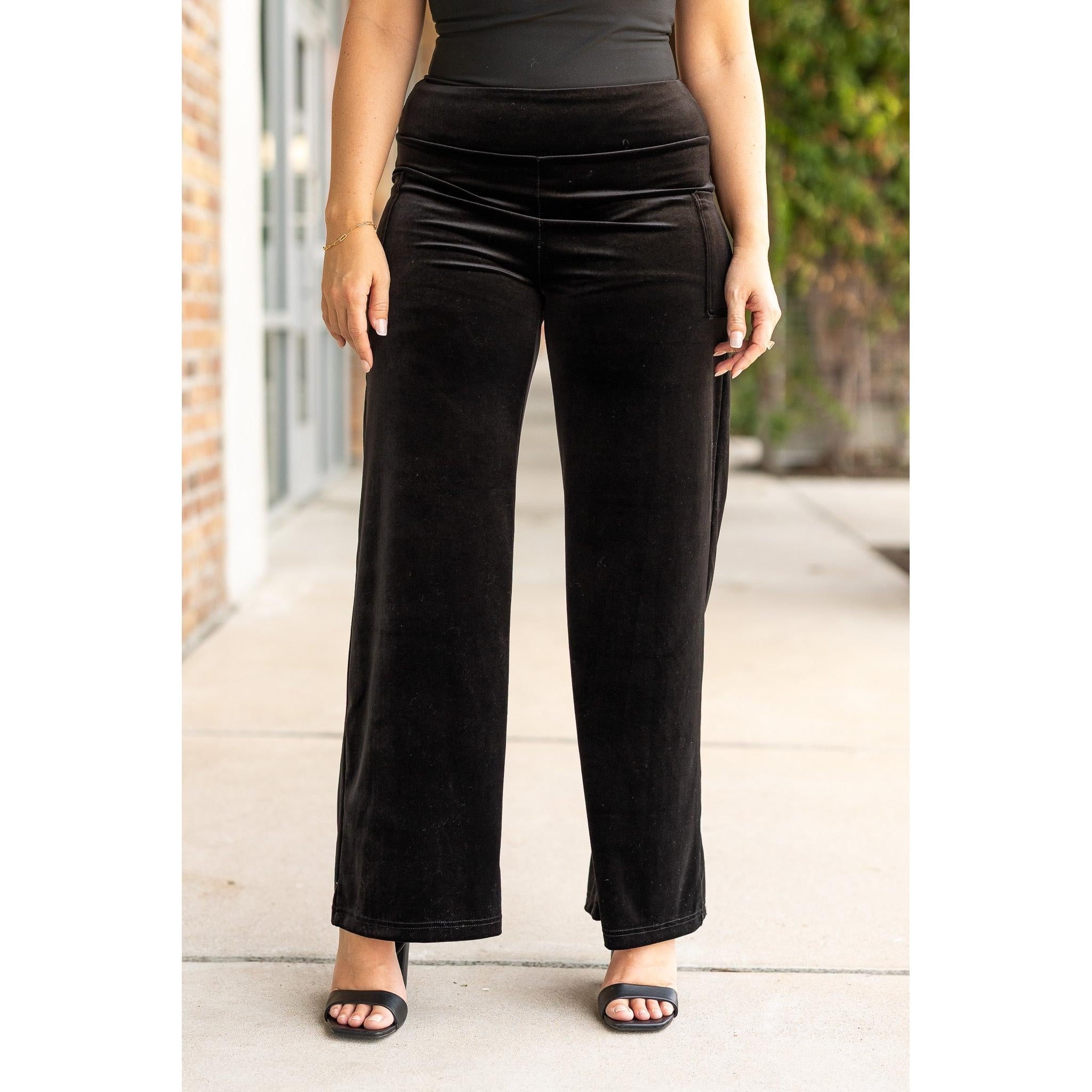 The Regina - Black Velvet Wide Leg Pants
