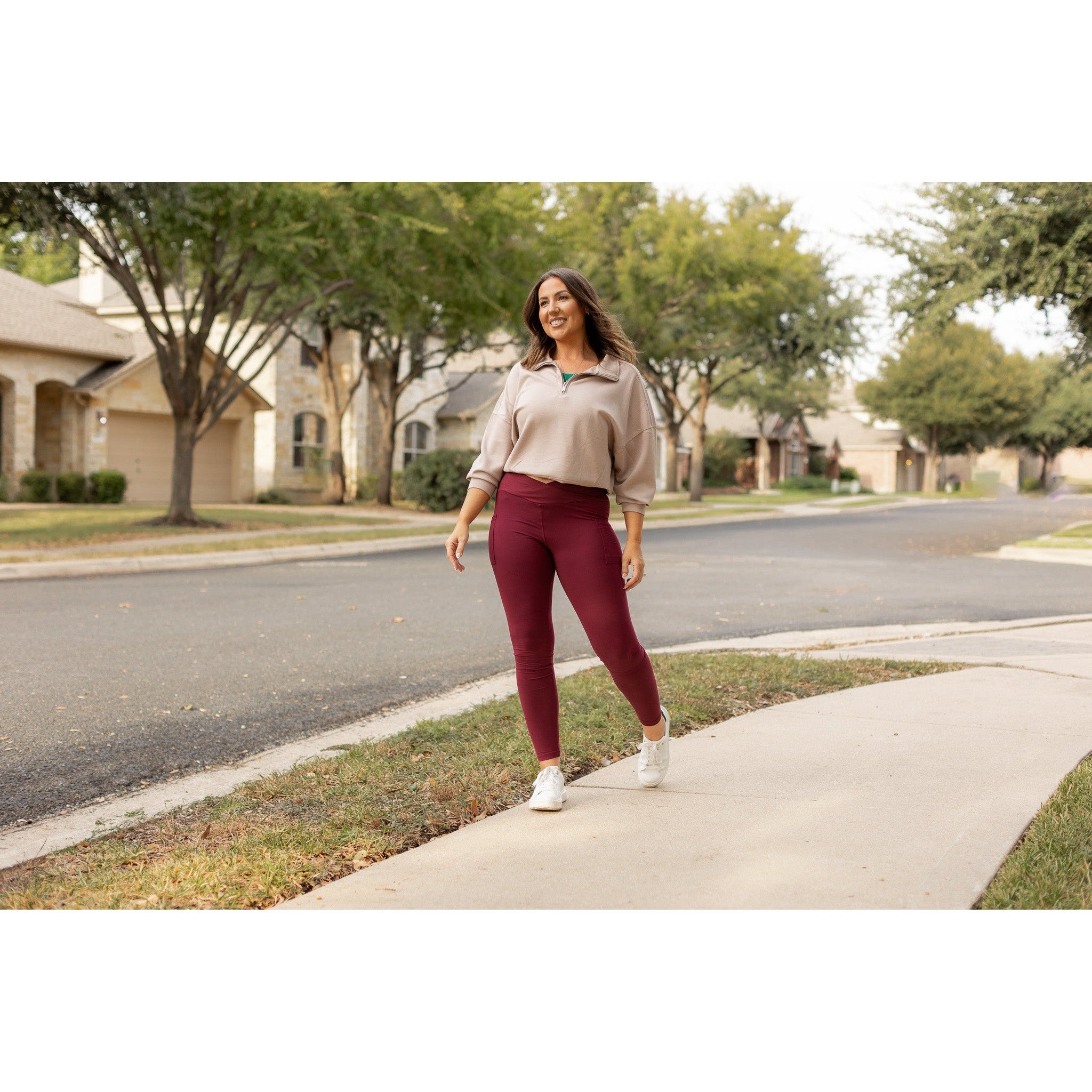 The Molly - MAROON Crossover Full Length Leggings with Pockets