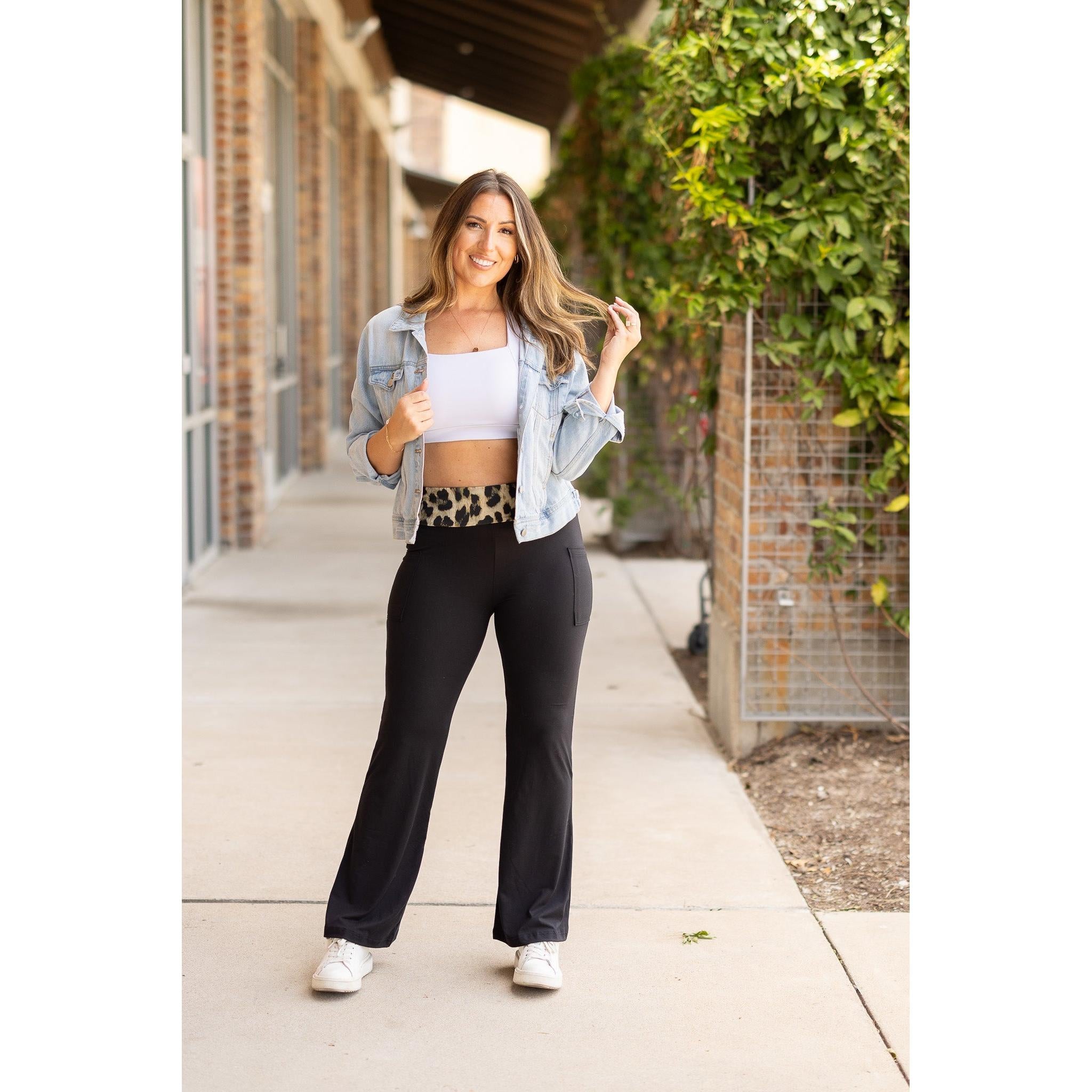 The Kristen - Leopard Fold Over Bootcut Leggings