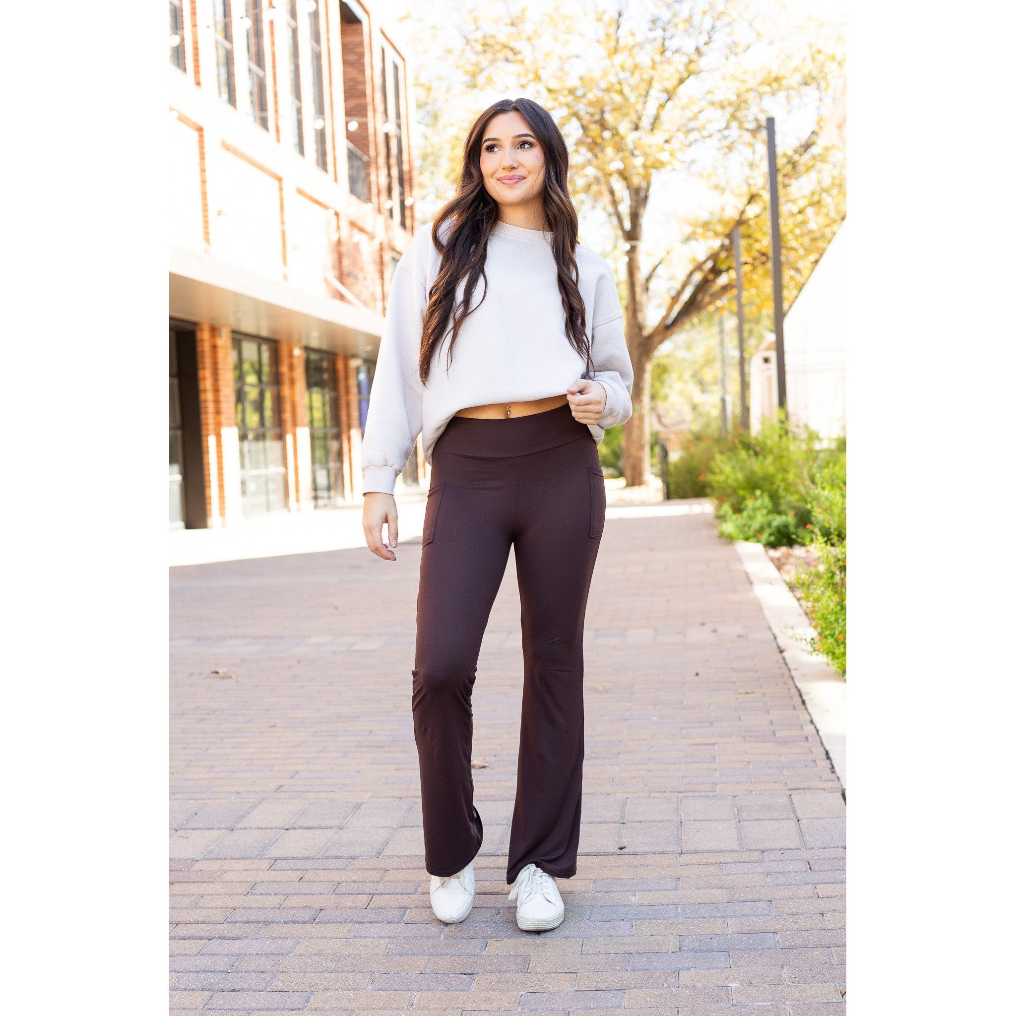 The Rhea - 30"  BROWN Bootcut Leggings with Pockets