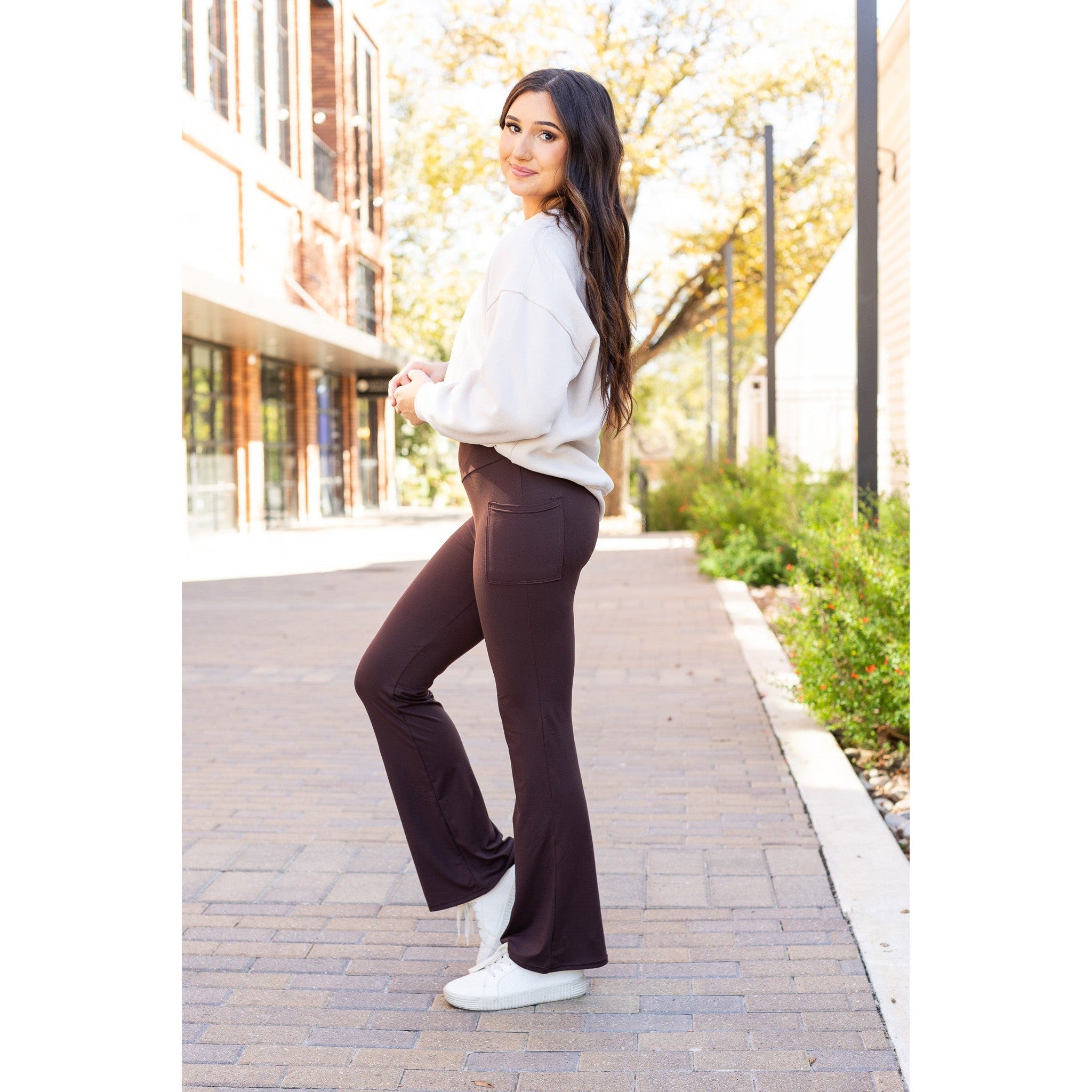 The Rhea - 30"  BROWN Bootcut Leggings with Pockets