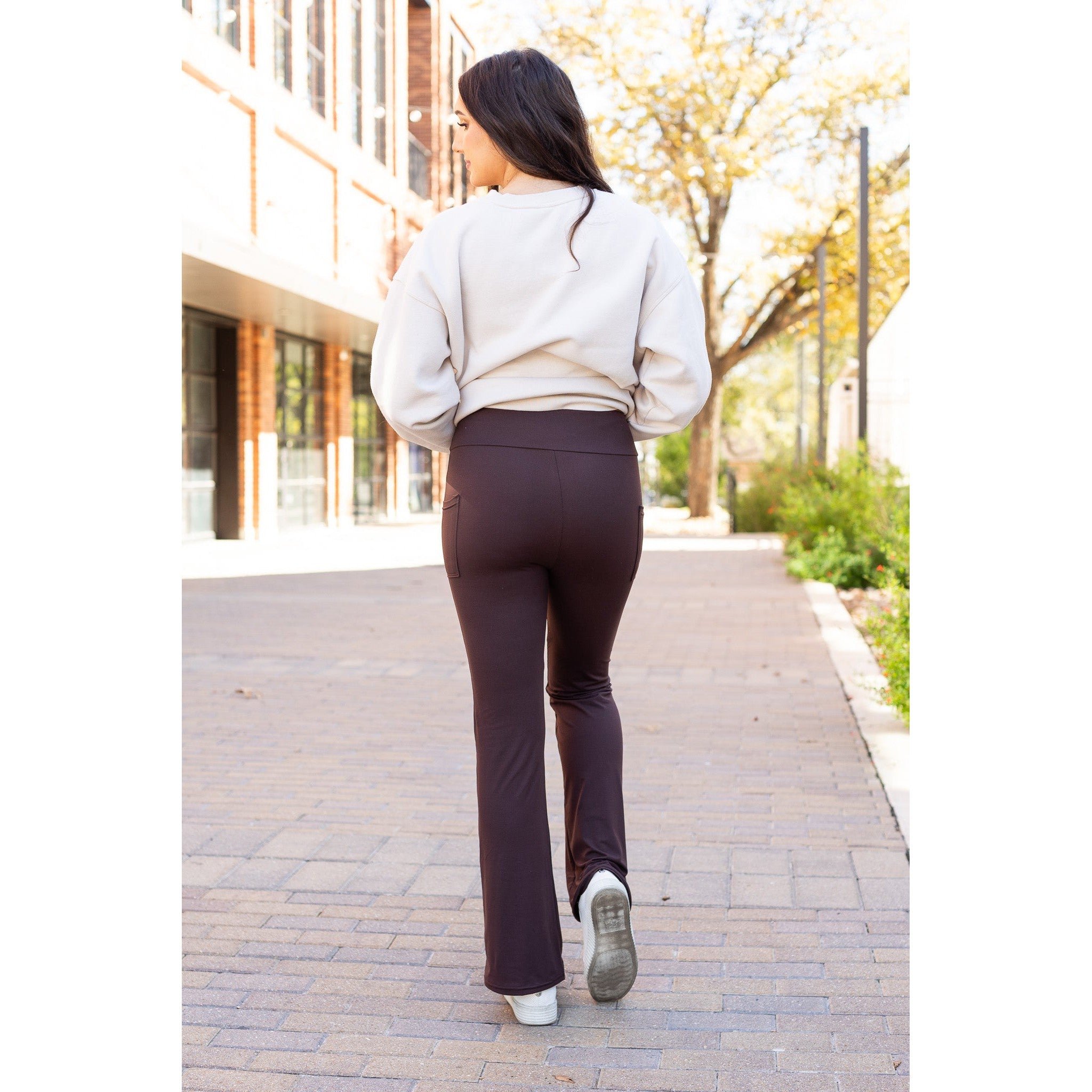 The Rhea - 30"  BROWN Bootcut Leggings with Pockets