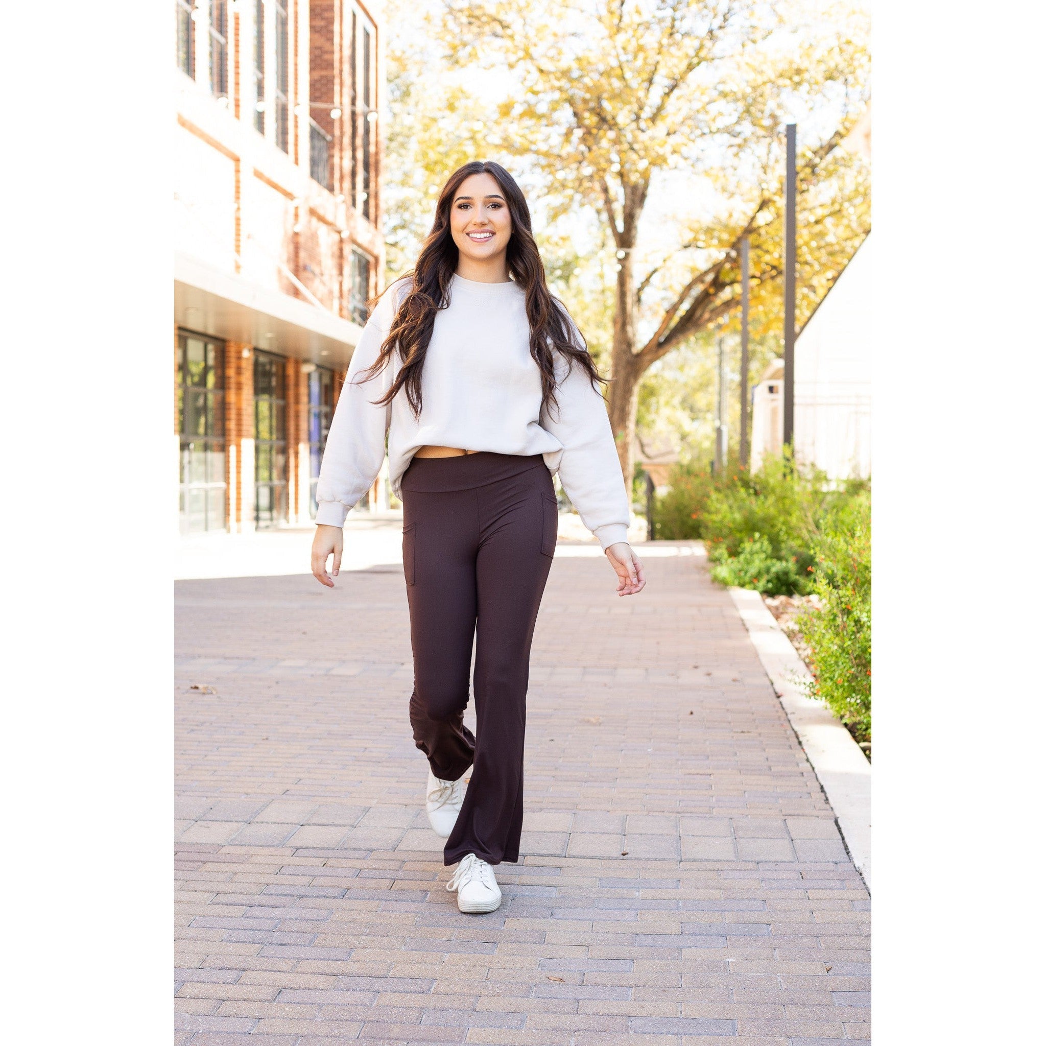 The Rhea - 30"  BROWN Bootcut Leggings with Pockets