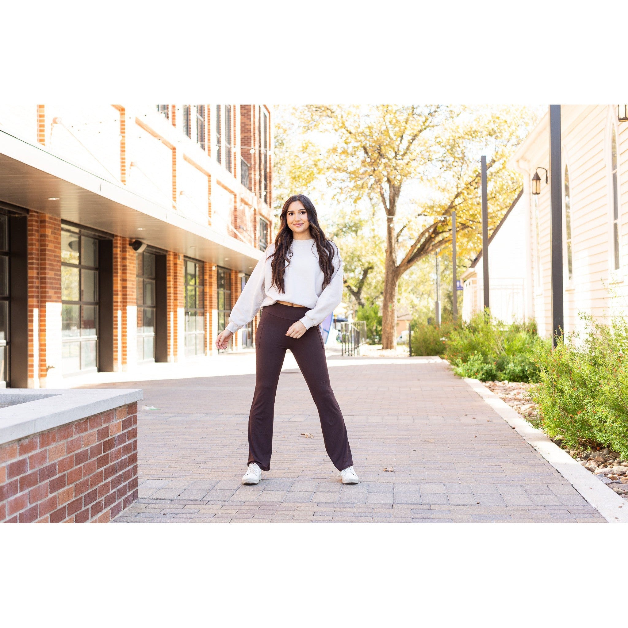 The Rhea - 30"  BROWN Bootcut Leggings with Pockets