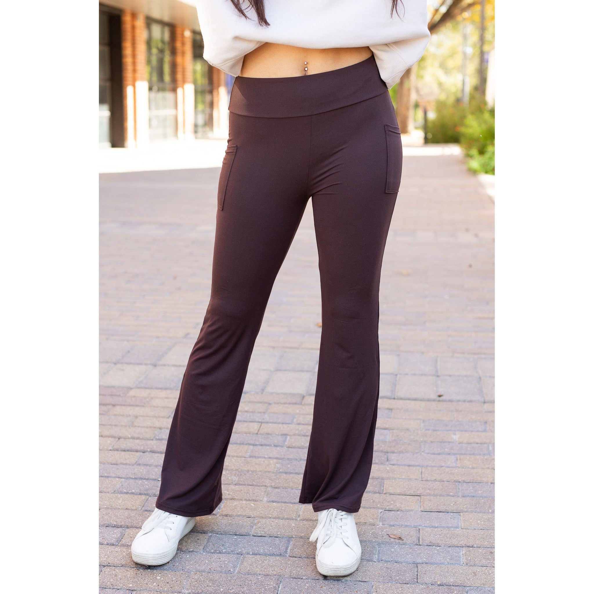 The Rhea - 30"  BROWN Bootcut Leggings with Pockets