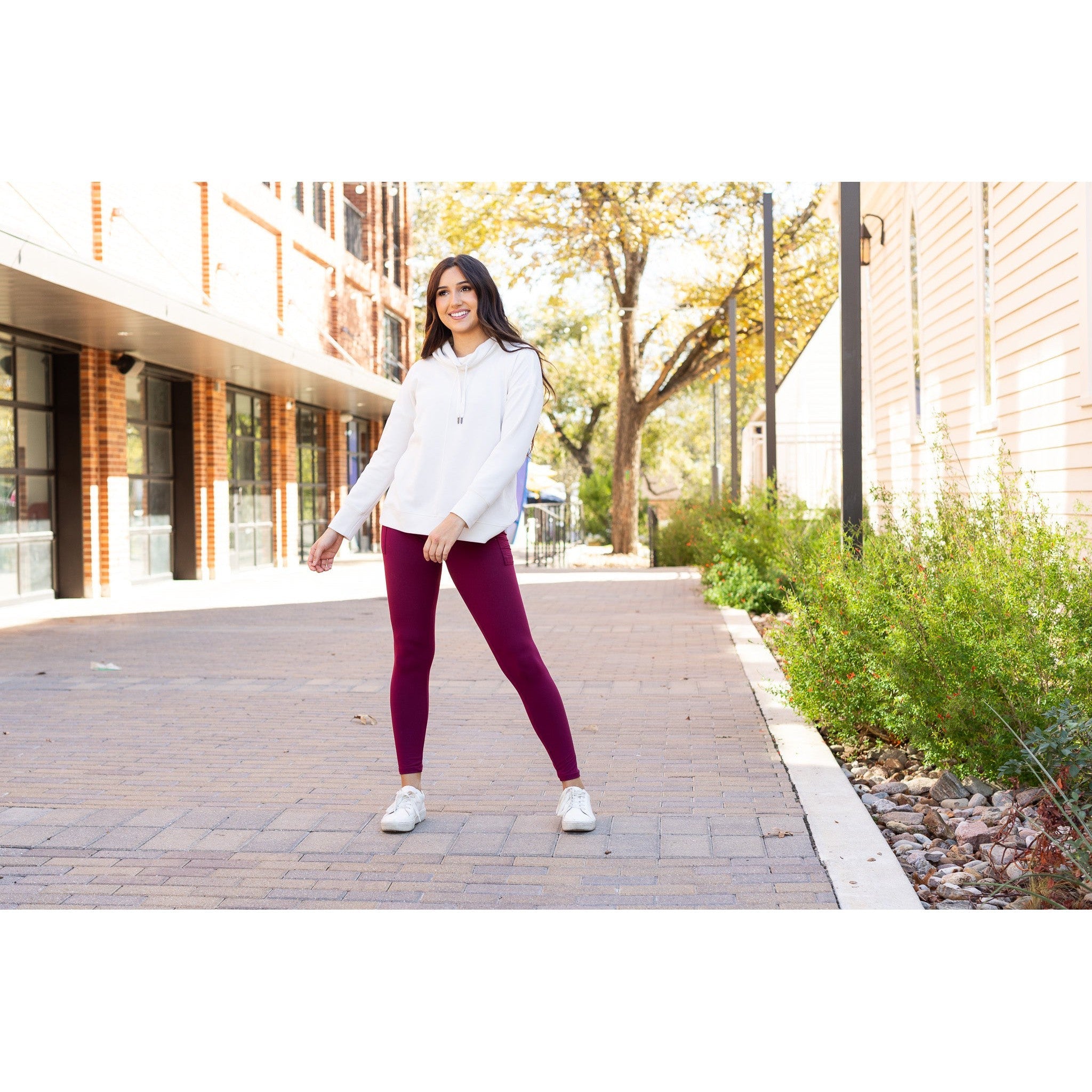 The Molly - MAROON Crossover Full Length Leggings with Pockets