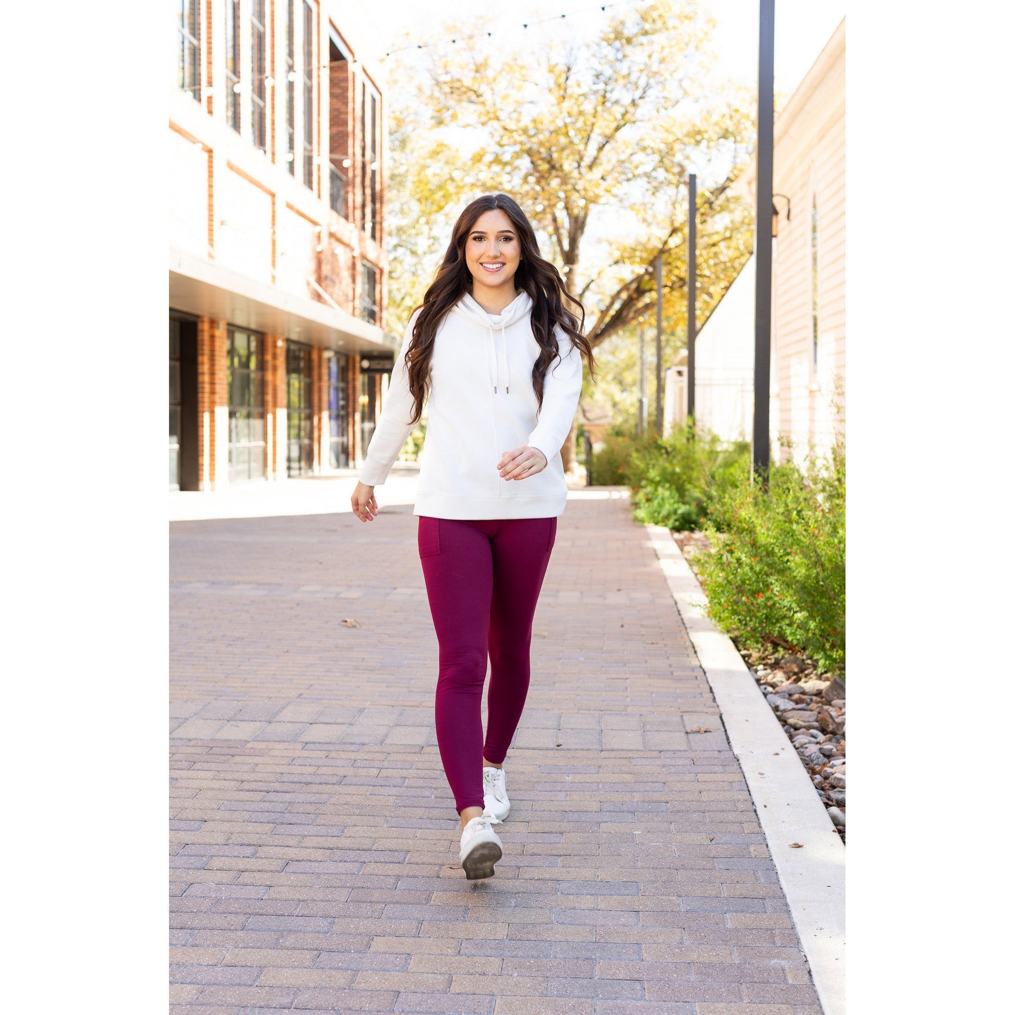 The Molly - MAROON Crossover Full Length Leggings with Pockets