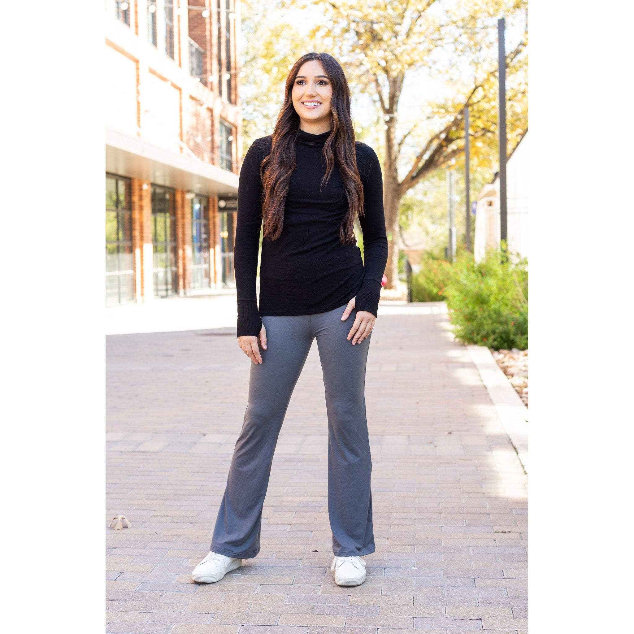 The Cassie - 30" CHARCOAL Bootcut Leggings with Pockets