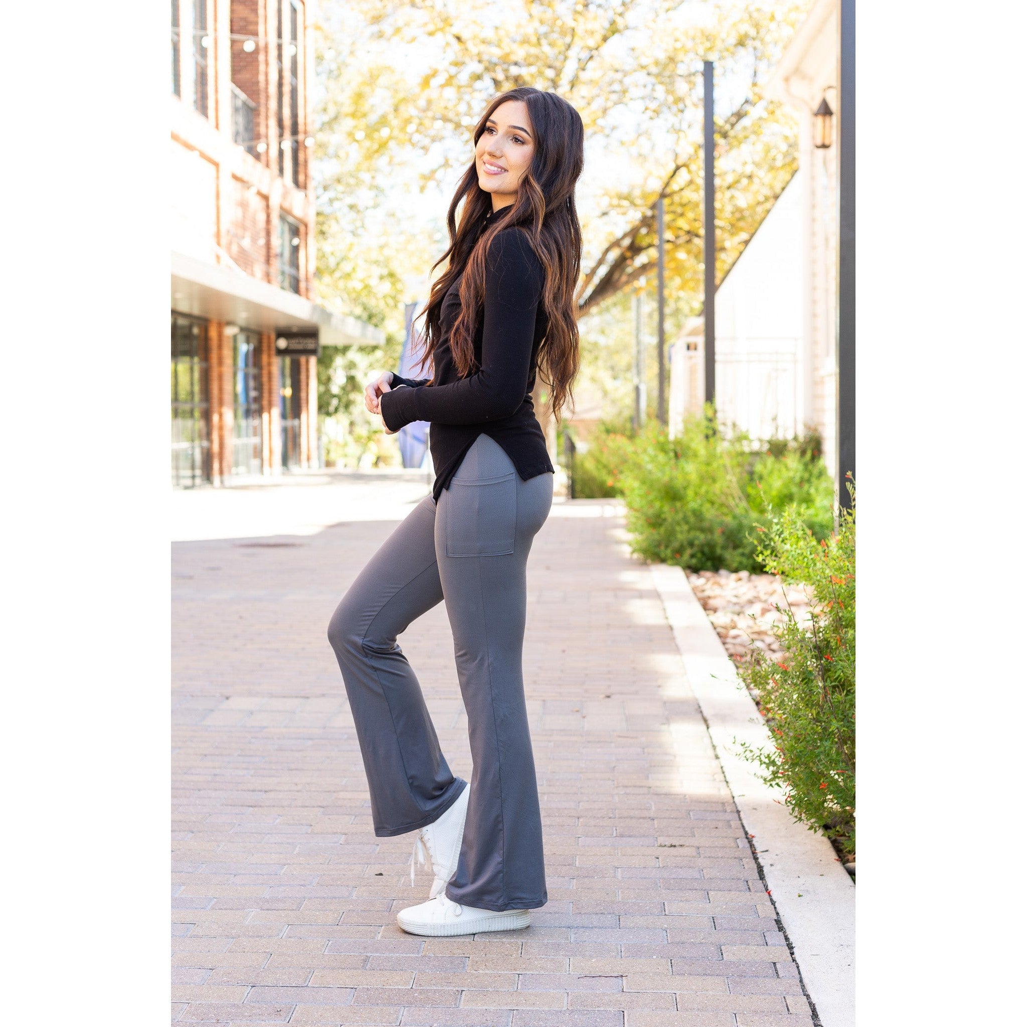 The Cassie - 30" CHARCOAL Bootcut Leggings with Pockets