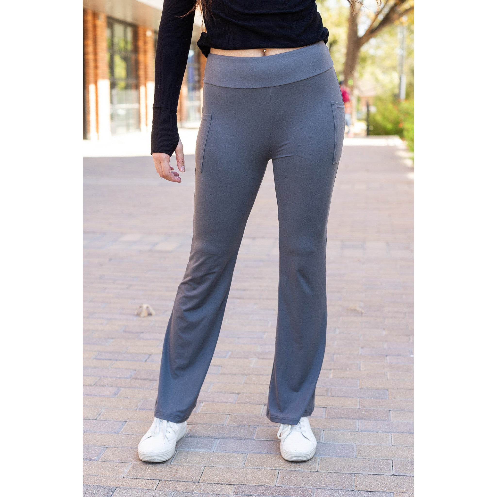 The Cassie - 30" CHARCOAL Bootcut Leggings with Pockets